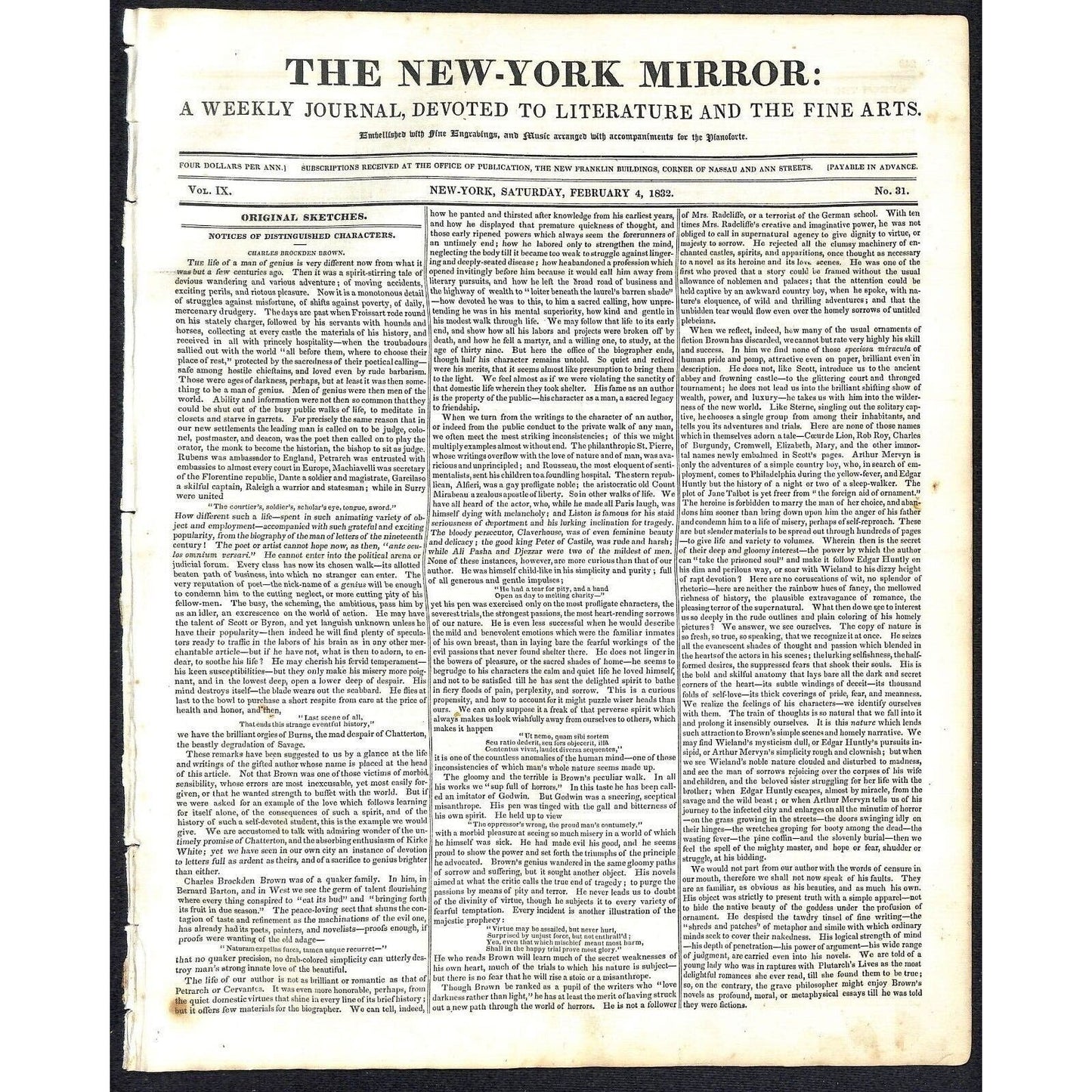 New-York Mirror Weekly Journal Literature Fine Arts Newspaper 2/4/32 8pp