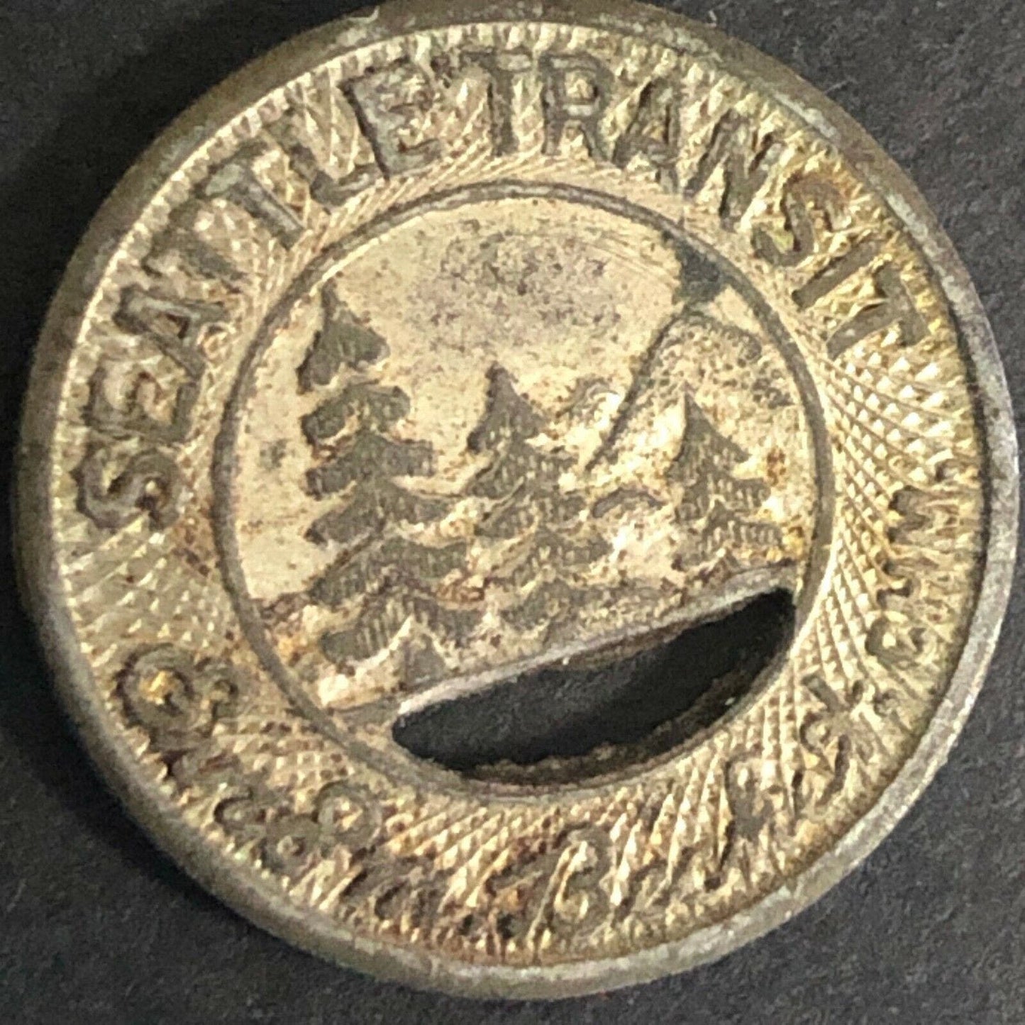 Vintage 16mm Brass Token Seattle Transit "G/F" w/ Pine Trees