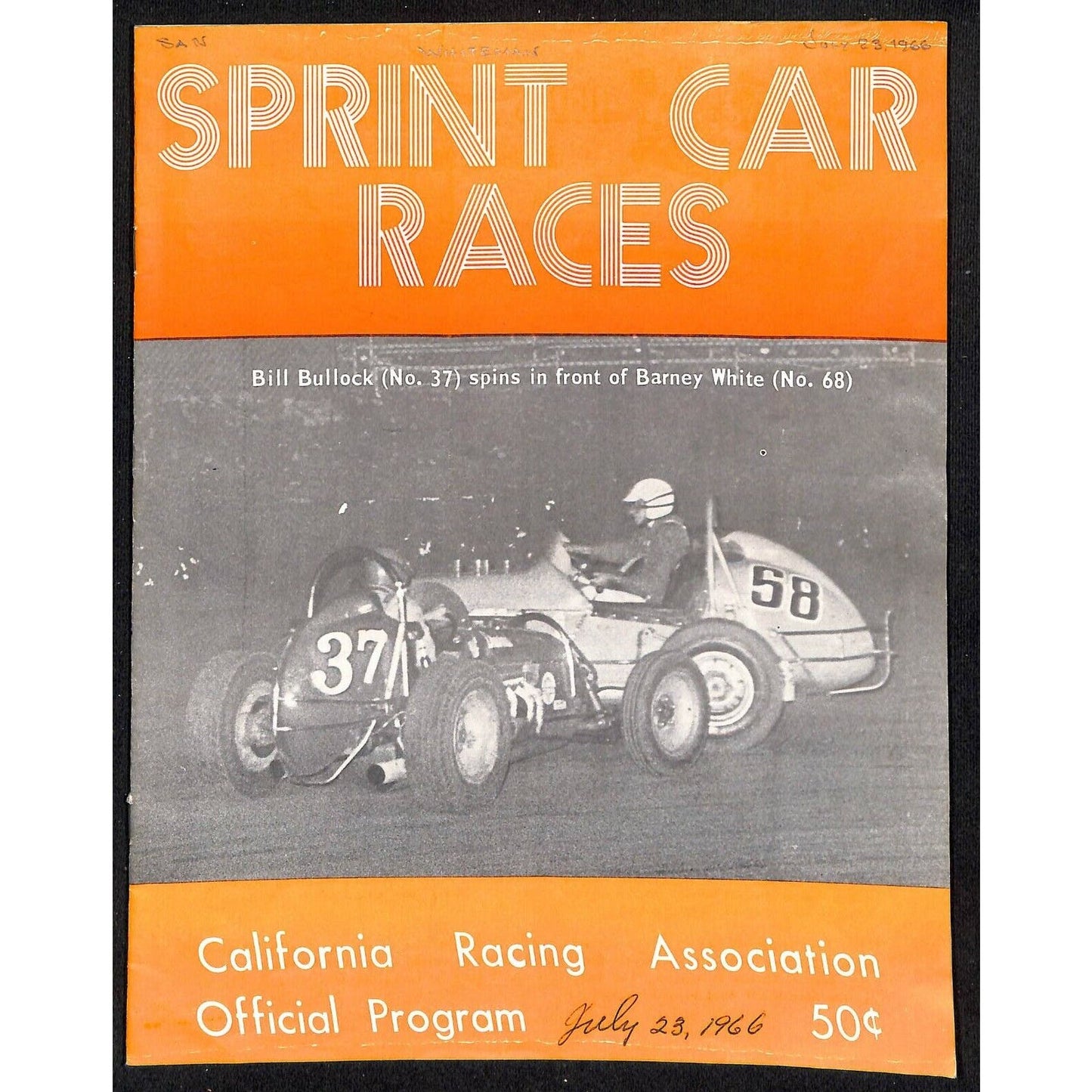 Scarce 7/23 1966 Sprint Car Auto Racing CRA Program Whiteman Speedway 16pp.