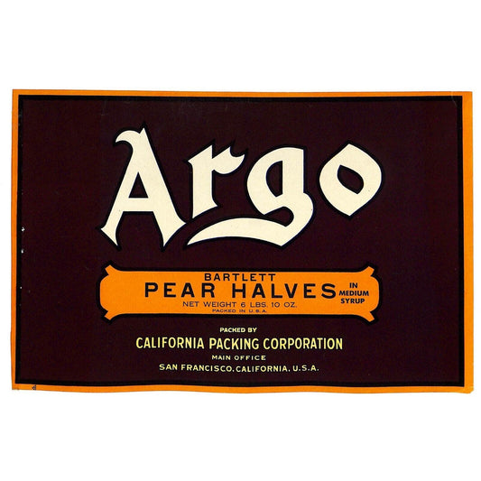 1940 Paper Can Label Pear Halves In Medium Syrup 6 Lbs. VGC - Scarce