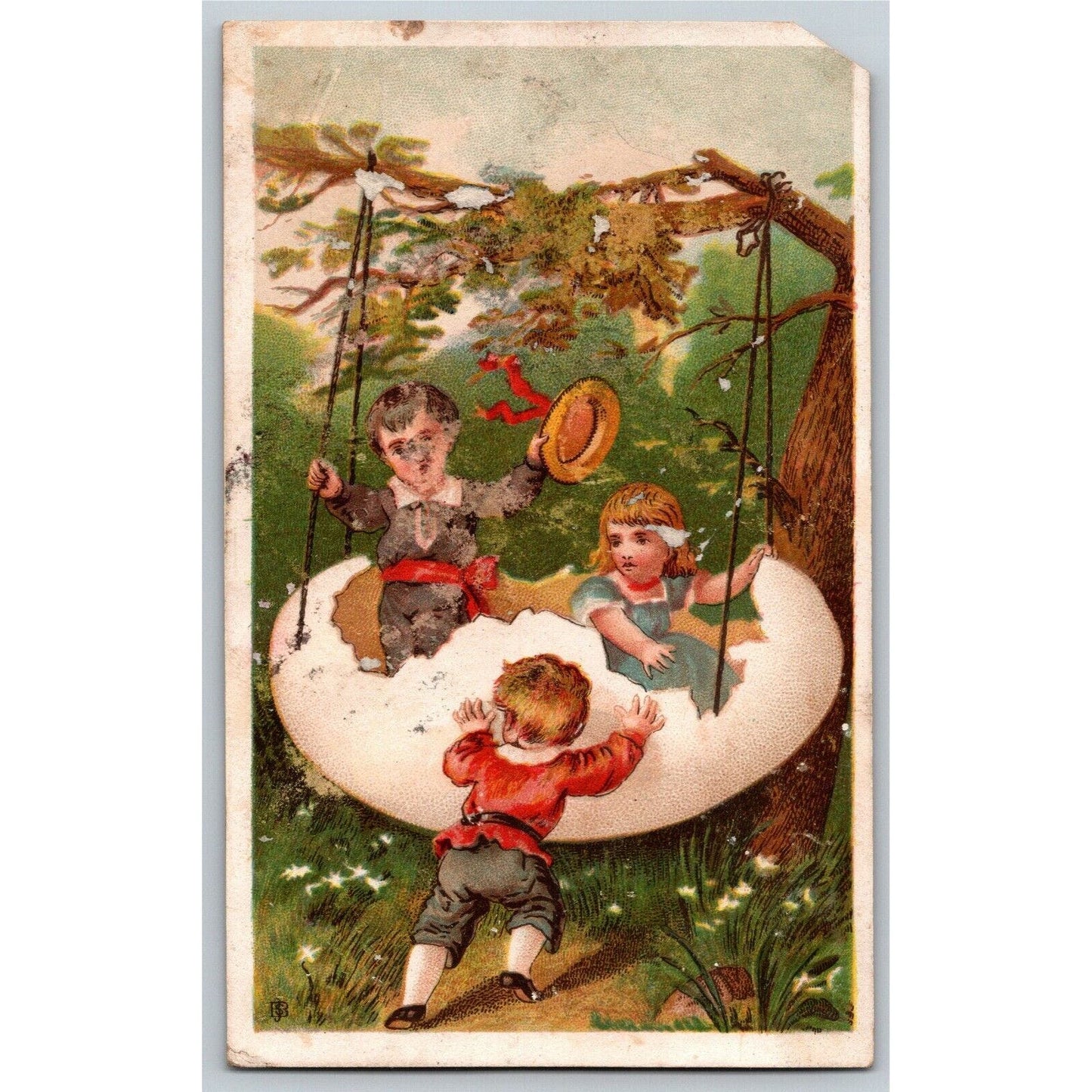 Victorian Trade Card Grand Union Tea Co. Children Play on Egg Shell Swing