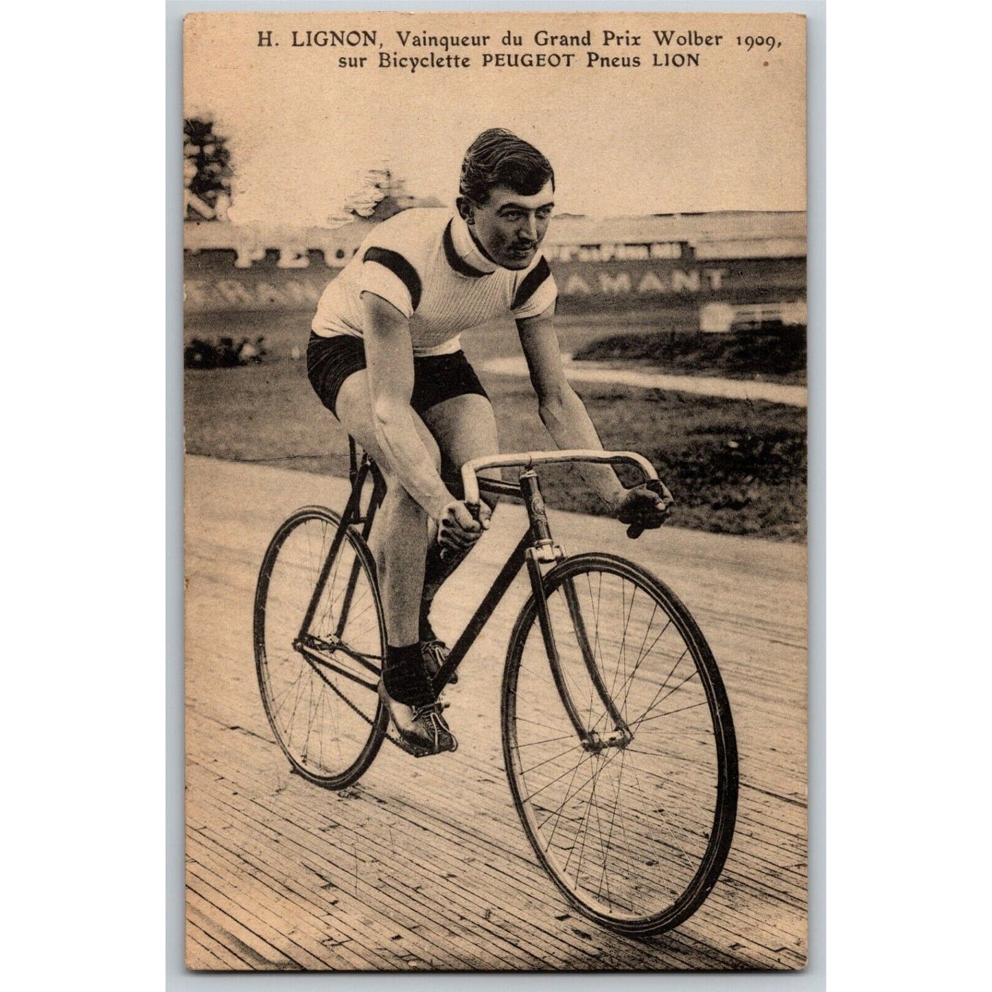 Henri Lignon Peugeot Lion Gran Prix Bicyclist Bicycle Postcard c1909