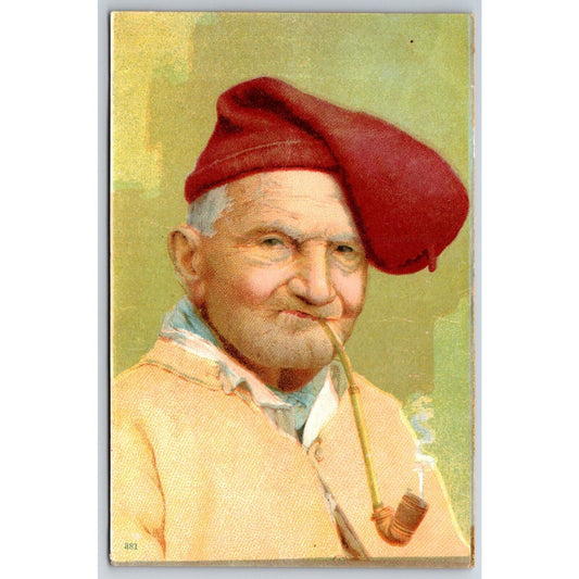 French Italian ? Postcard Old Man Smoking Pipe Wears Knit Hat c1901-1907 NP
