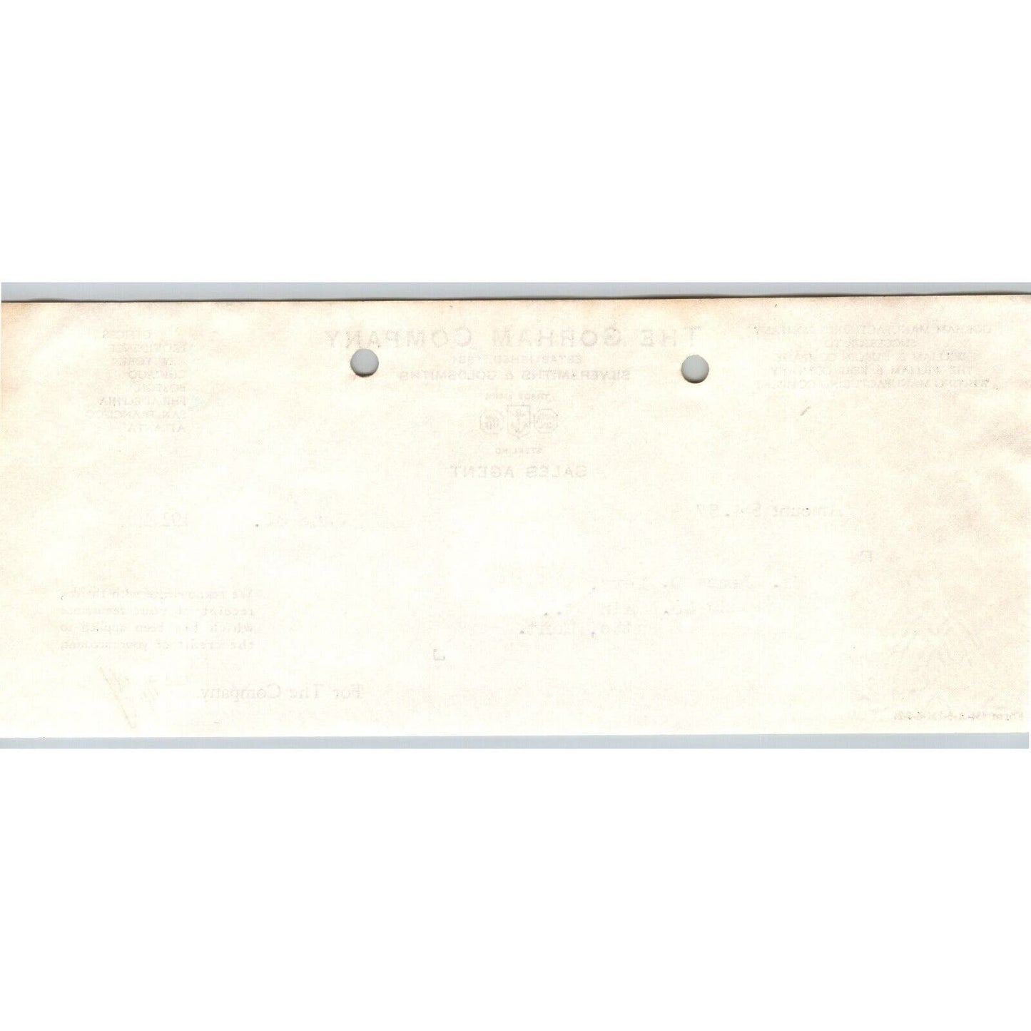 Gorham Company Silversmiths Goldsmiths 1924 "Leys" Billhead - Receipt