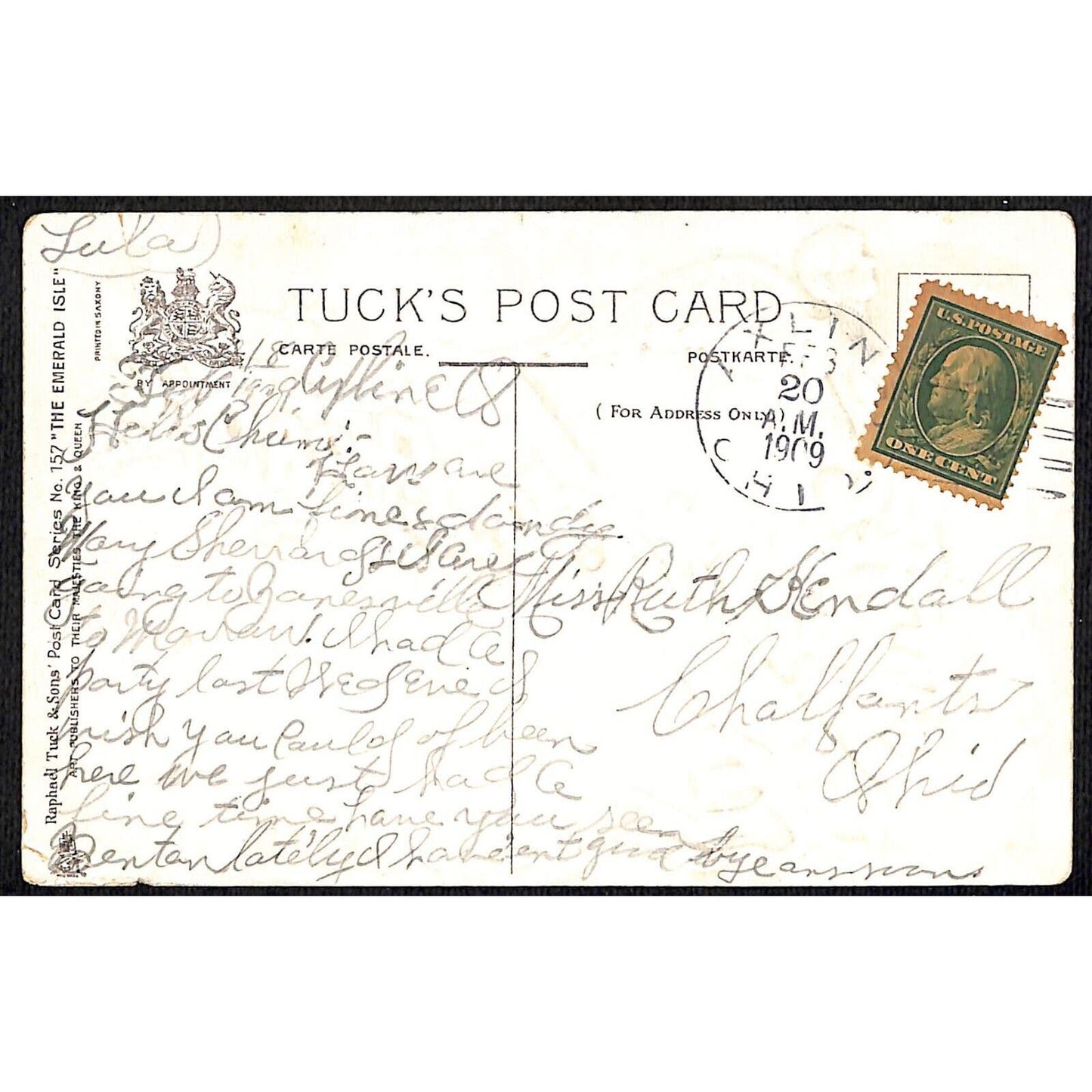Ireland Tuck Postcard Erin Go Bragh Harp Embossed Gilt PM 1909