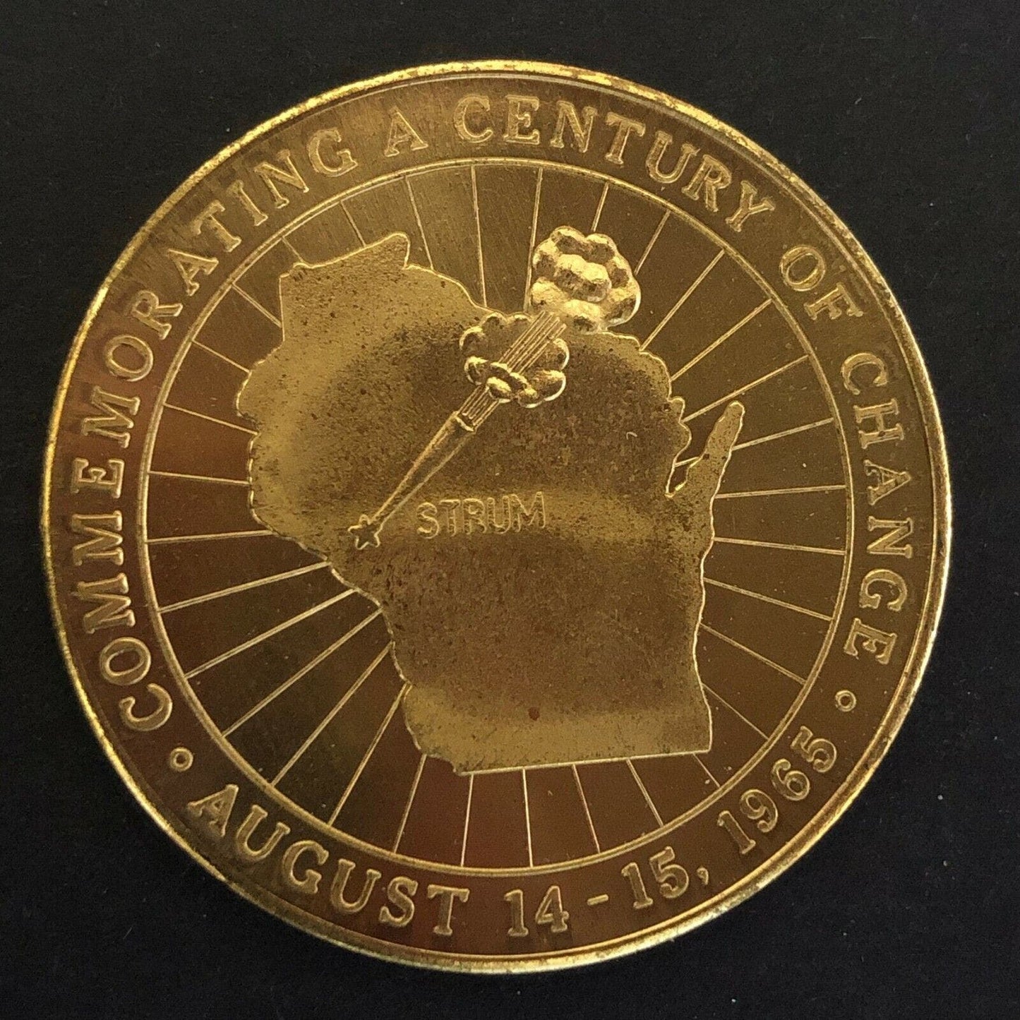 1965 34mm Brass Strum "Steam Engine Days" 100 Year Commemorative Token - Fauver