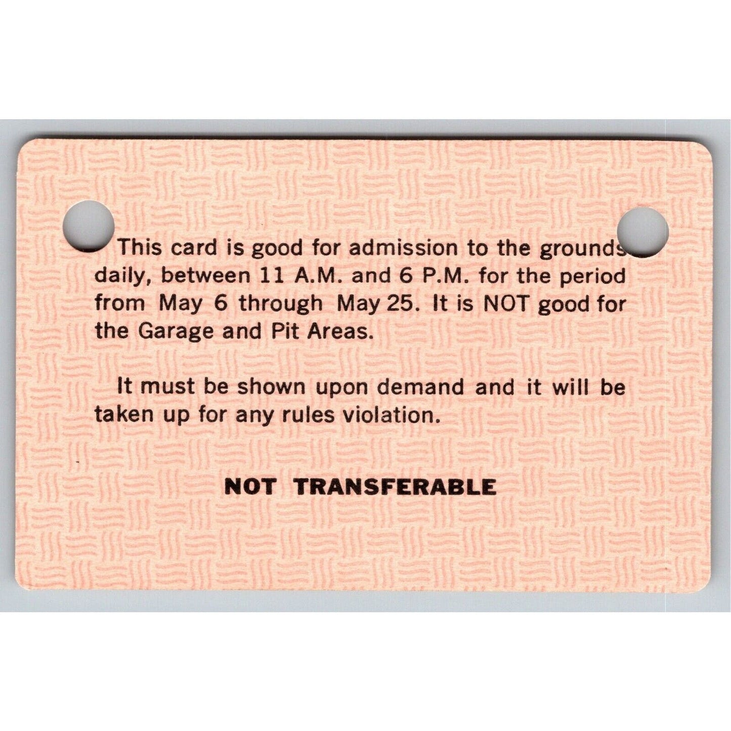 1974 Indy 500 Season Grounds Admission Ticket Pass Card Indianapolis IMS - VGC