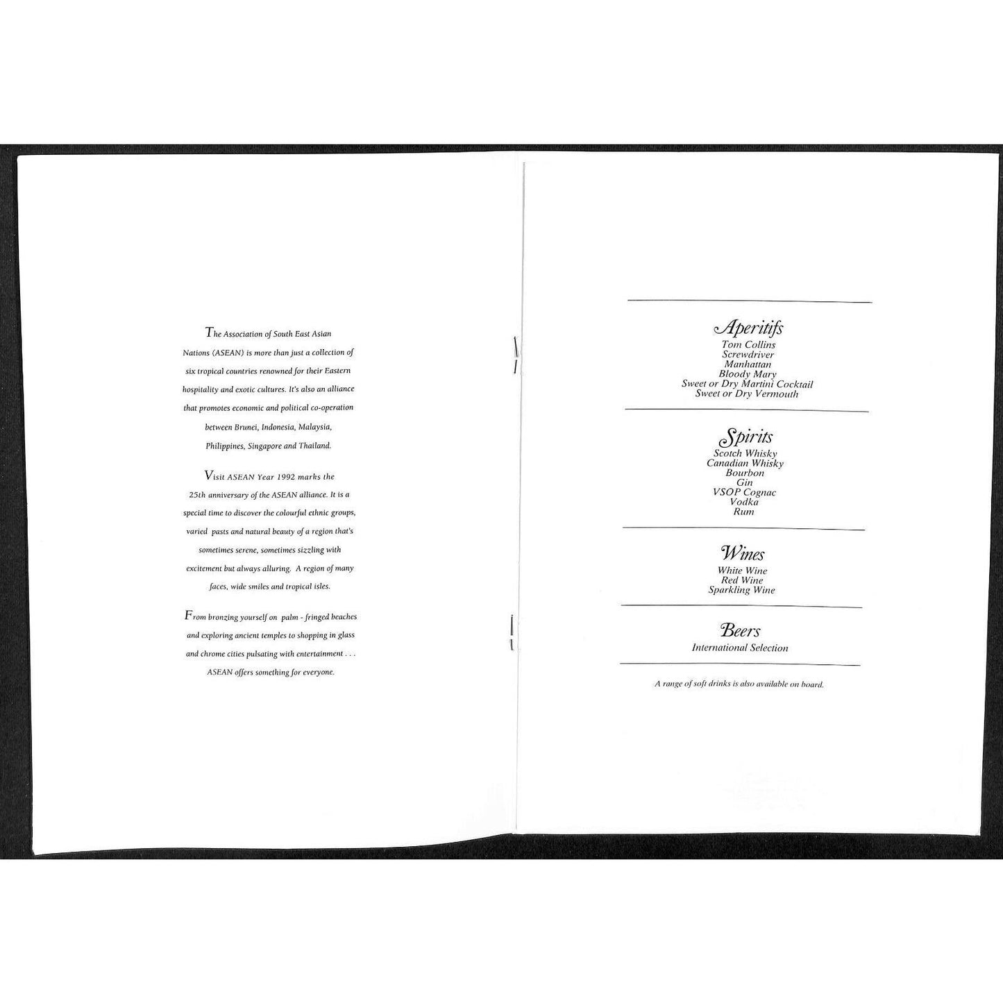 1992 Singapore Airlines ASEAN 25th Anniv. Menu