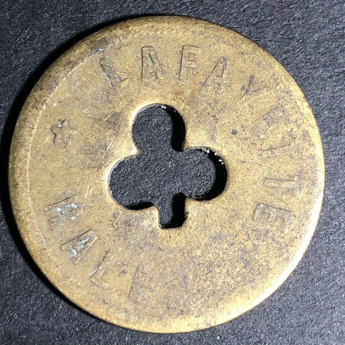 24.5mm Brass Lafayette Hall (Saloon Sacramento, CA) Token Clover Shamrock (#8)