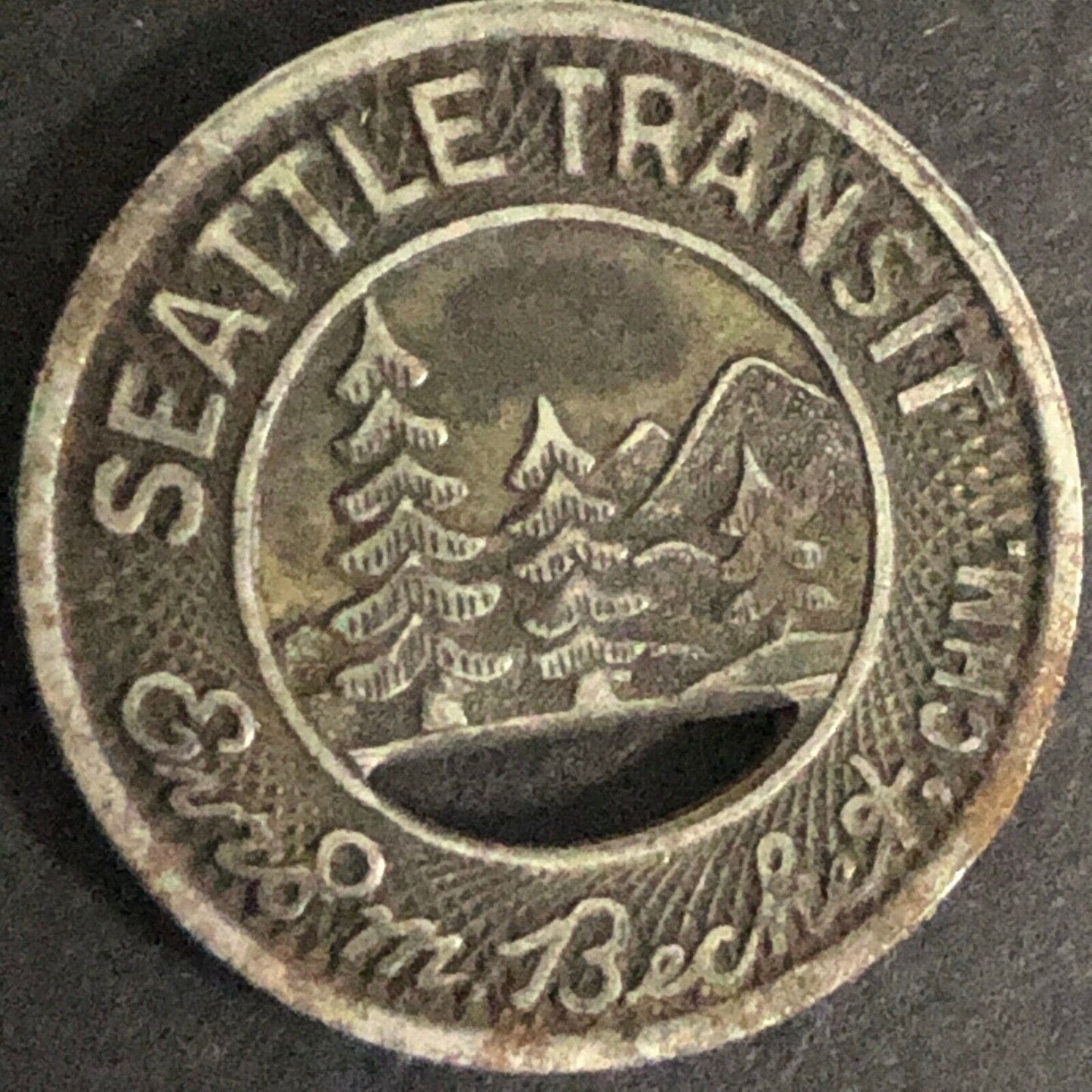 Vintage 16mm Brass Token Seattle Transit "G/F One Fare" w/ Pine Trees