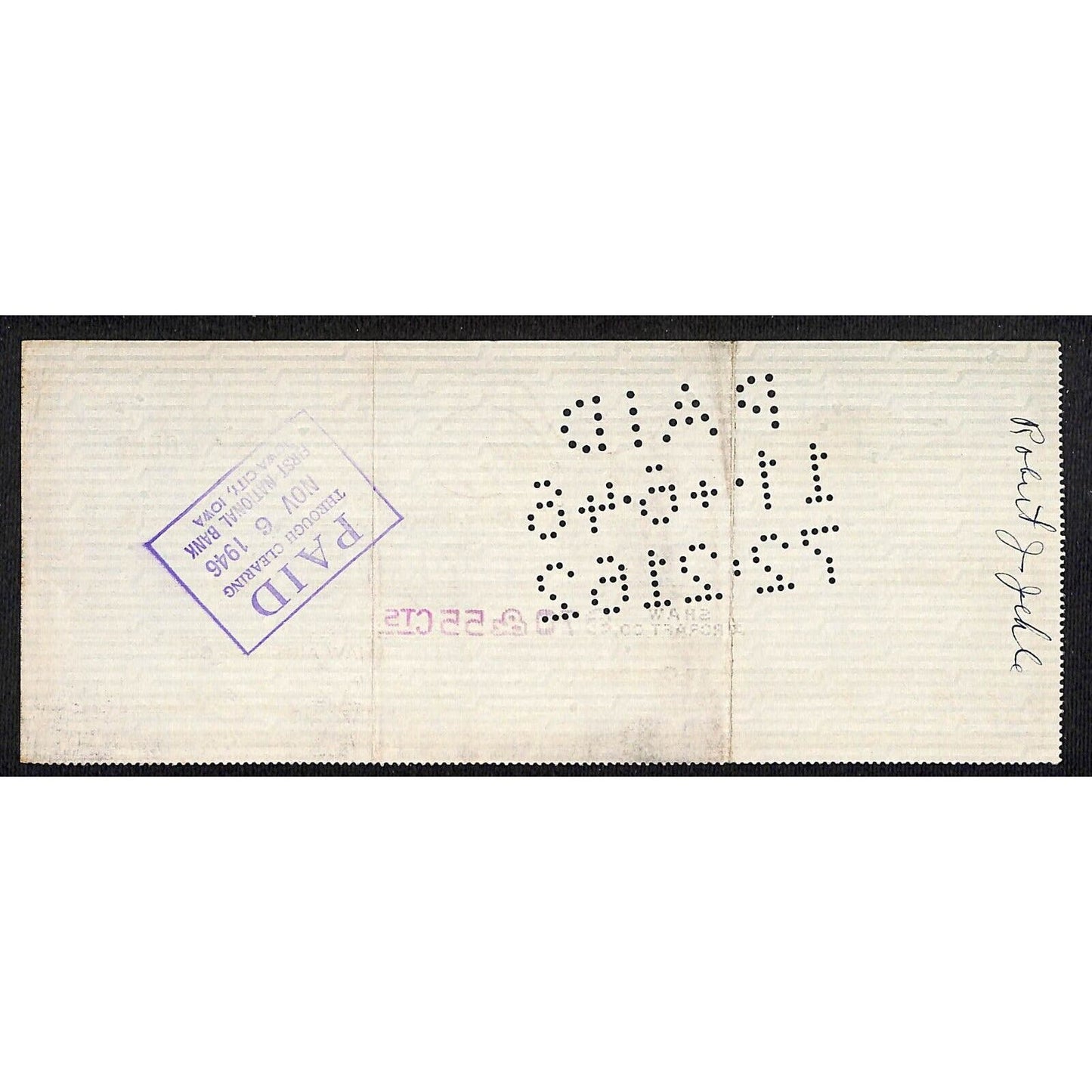 Iowa City, IA Shaw Aircraft Co. 1946 Bank Check - w/ Flying Prop Plane Art
