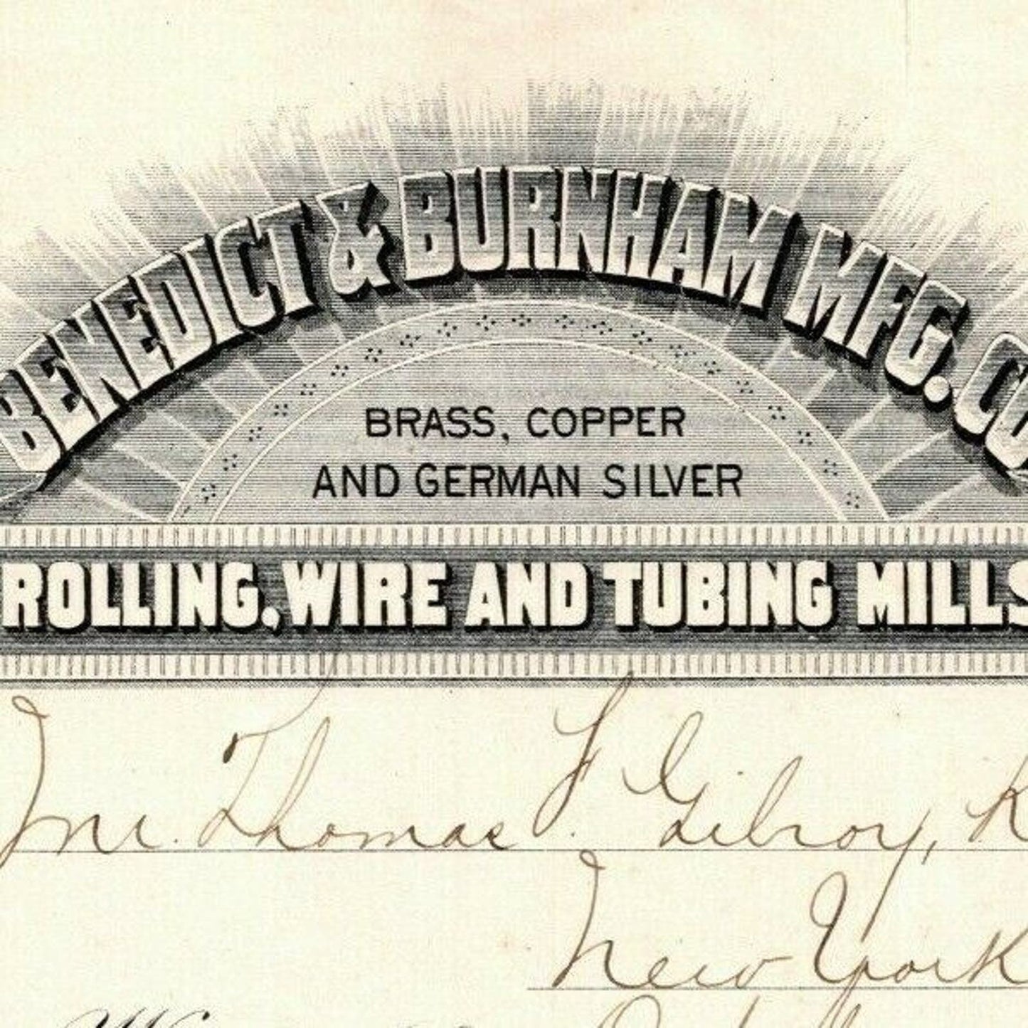 1887 "Benedict & Burnham Mfg. Co" Silver Billhead Letterhead Waterbury CONN