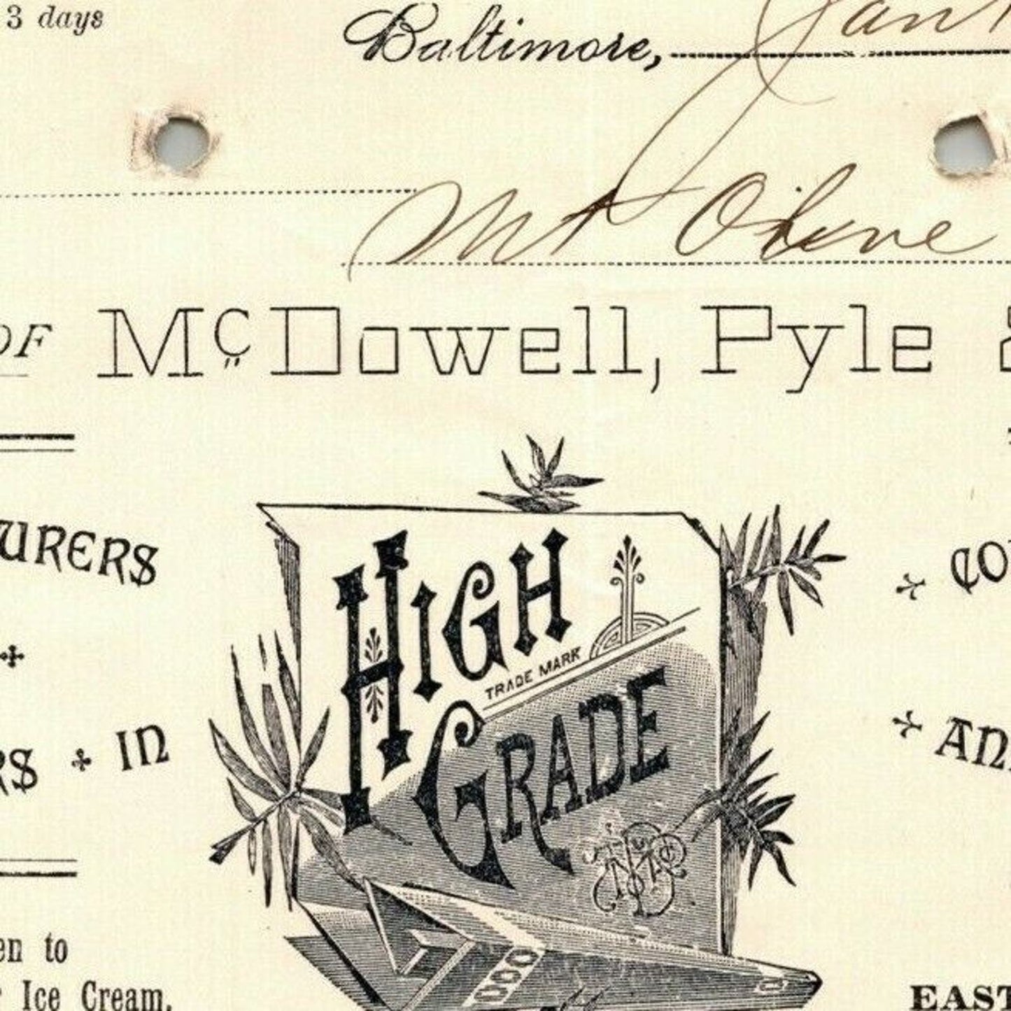 1899 Letterhead - McDowell, Pyle & Co. Foreign Fruits Baltimore Ephraim Baker*