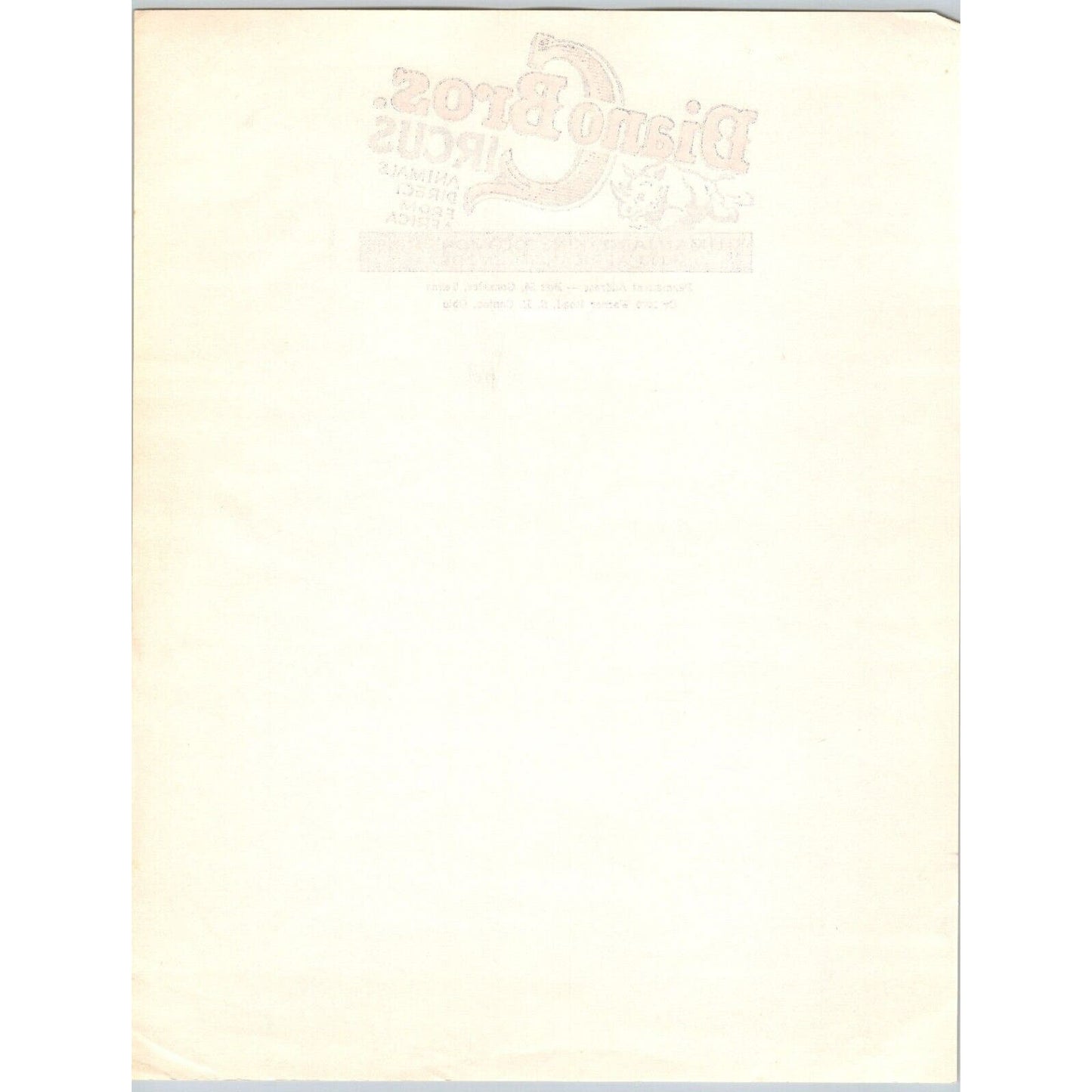 Diano Bros. Circus Letterhead c1953 Canton, OH "Animals from Africa" Very Scarce