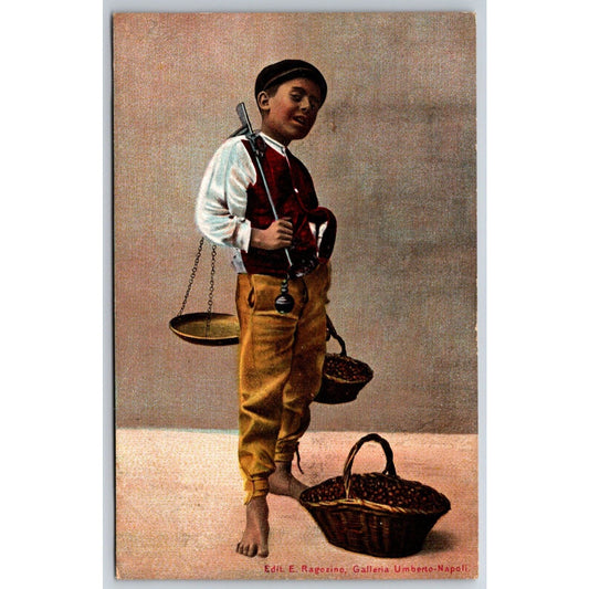 Naples Young Nut ? Street Vendor w/ Scale Postcard c1901-1907 NP