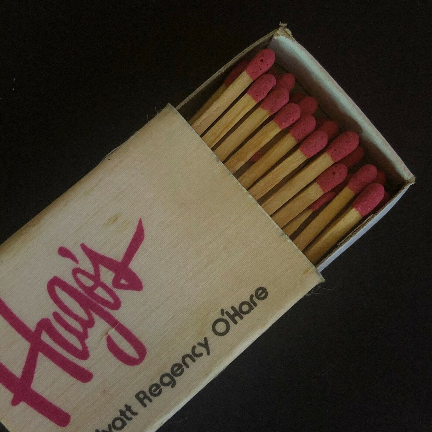 c1970's-80's Wooden Matchbox Matchbook "Hugo's Restaurant" Hyatt Regency O'Hare