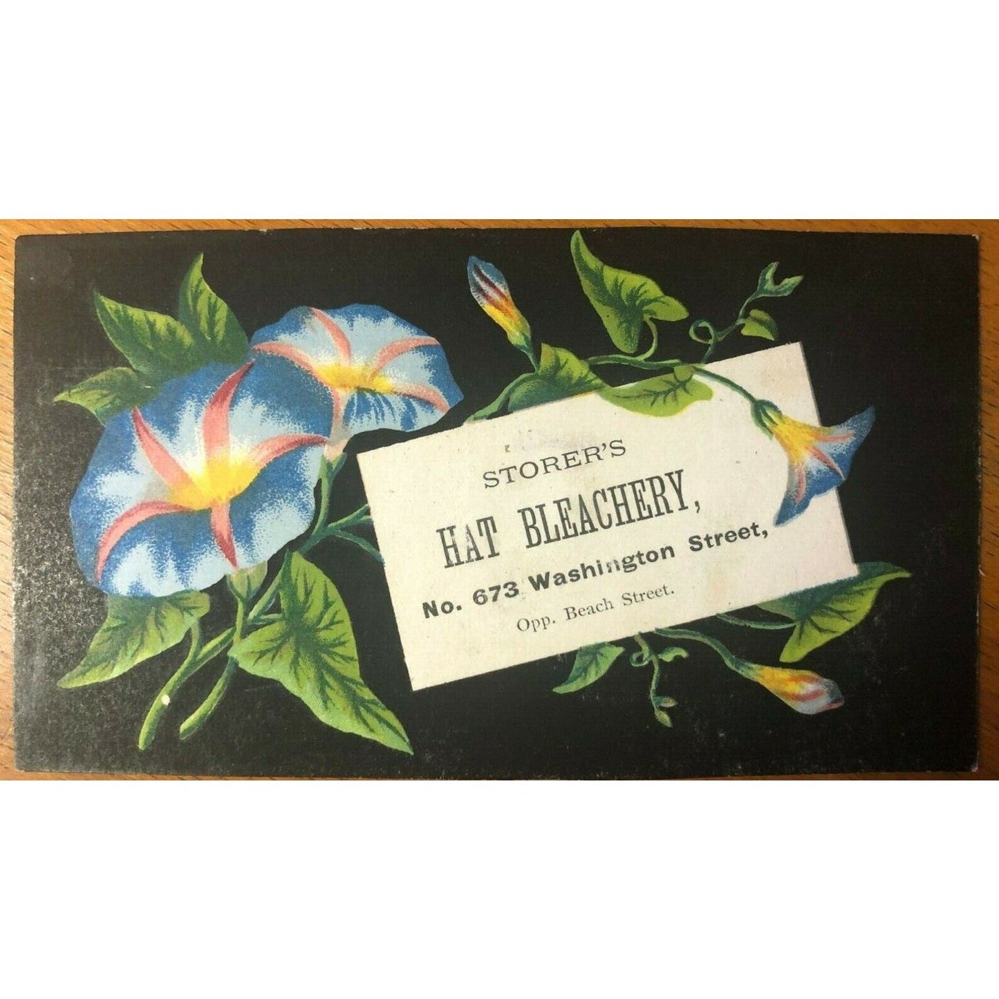 Victorian Trade Card Storer's Hat Bleachery Washington St. & Beach St (Boston)