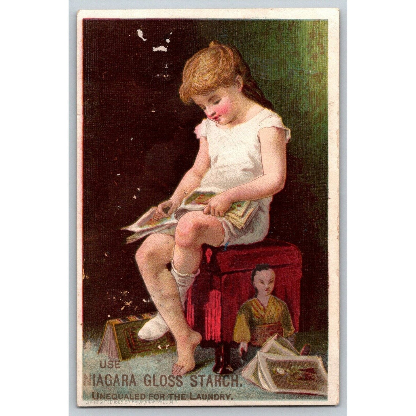 Victorian Trade Card Niagara Gloss Starch - Girl Reading Books