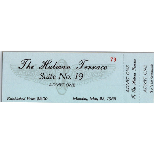1988 Indy 500 The Hulman Terrace Unused Monday Ticket Indianapolis IMS #79