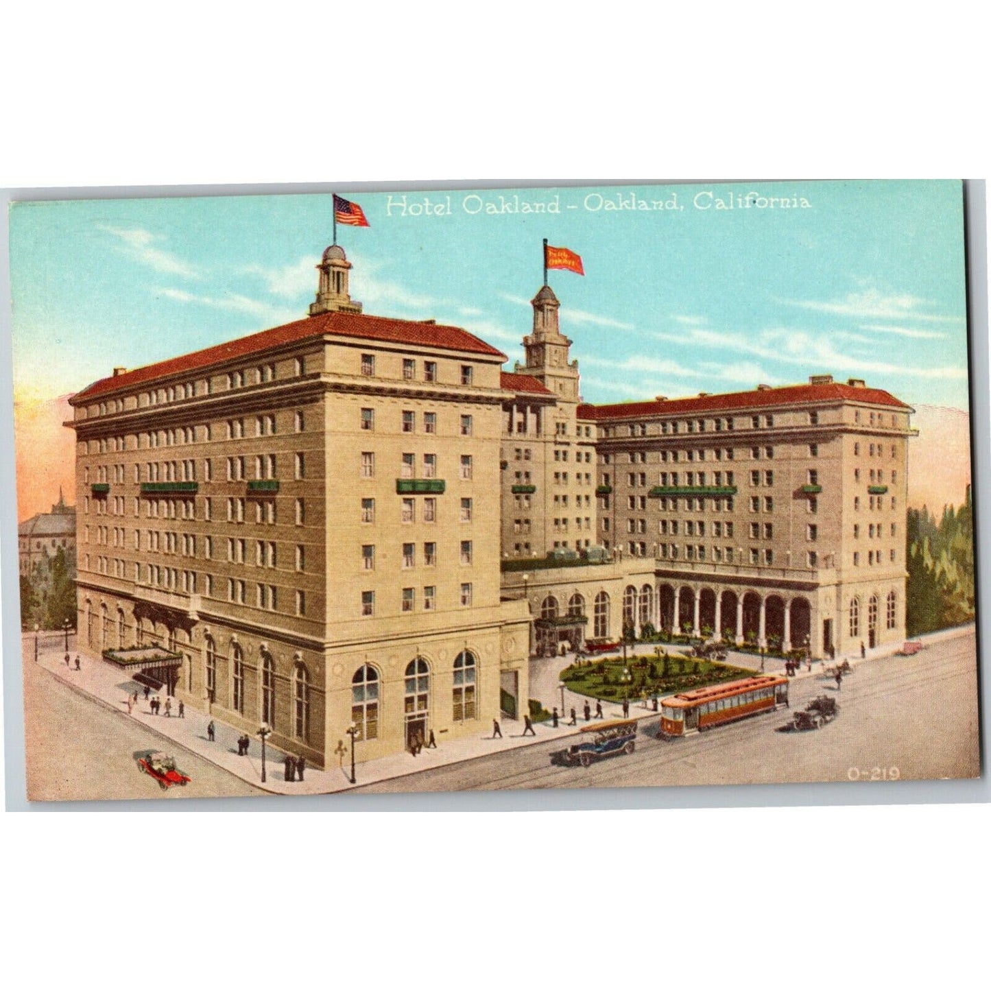 Vintage Postcard c1920's Hotel Oakland, Oakland, California w/ Trolley / Autos