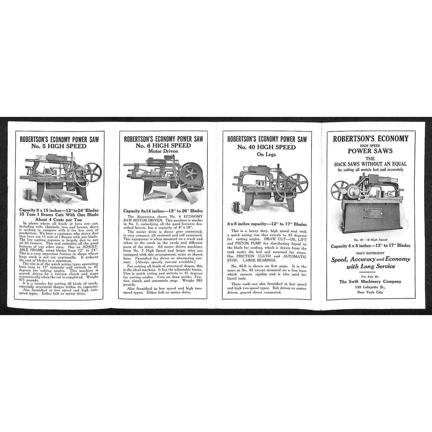 Robertson's High Speed Hack Saws Catalog Sheet Swift Machinery NYC c1920's VGC