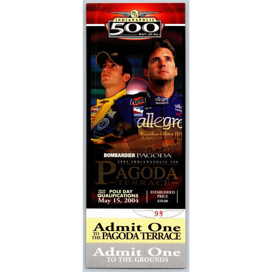 2004 Indy 500 Pole Day Bombardier Pagoda Terrace Unused Ticket IMS #98