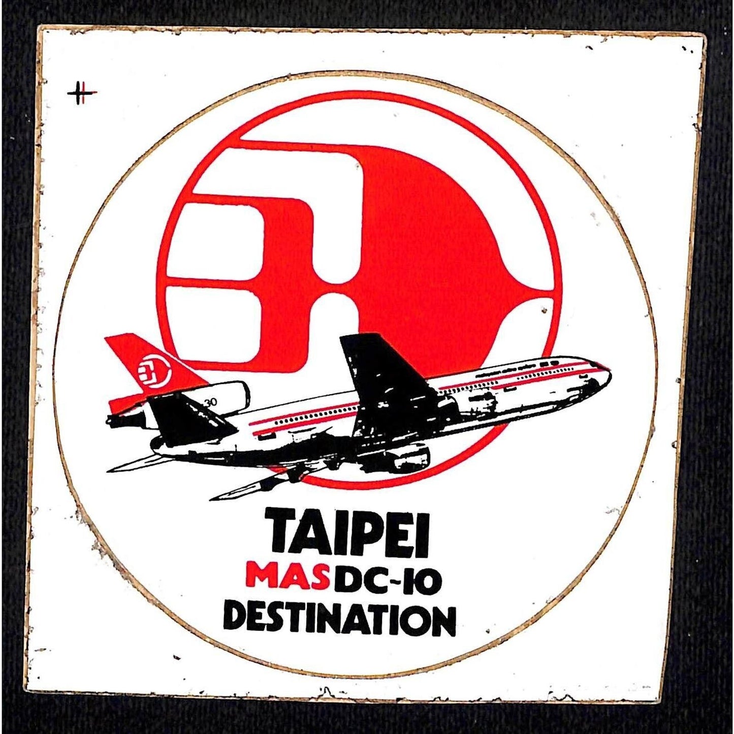 MAS (Malaysian Airline System) Taipei DC-10 Destination Vinyl Sticker 3 1/2"
