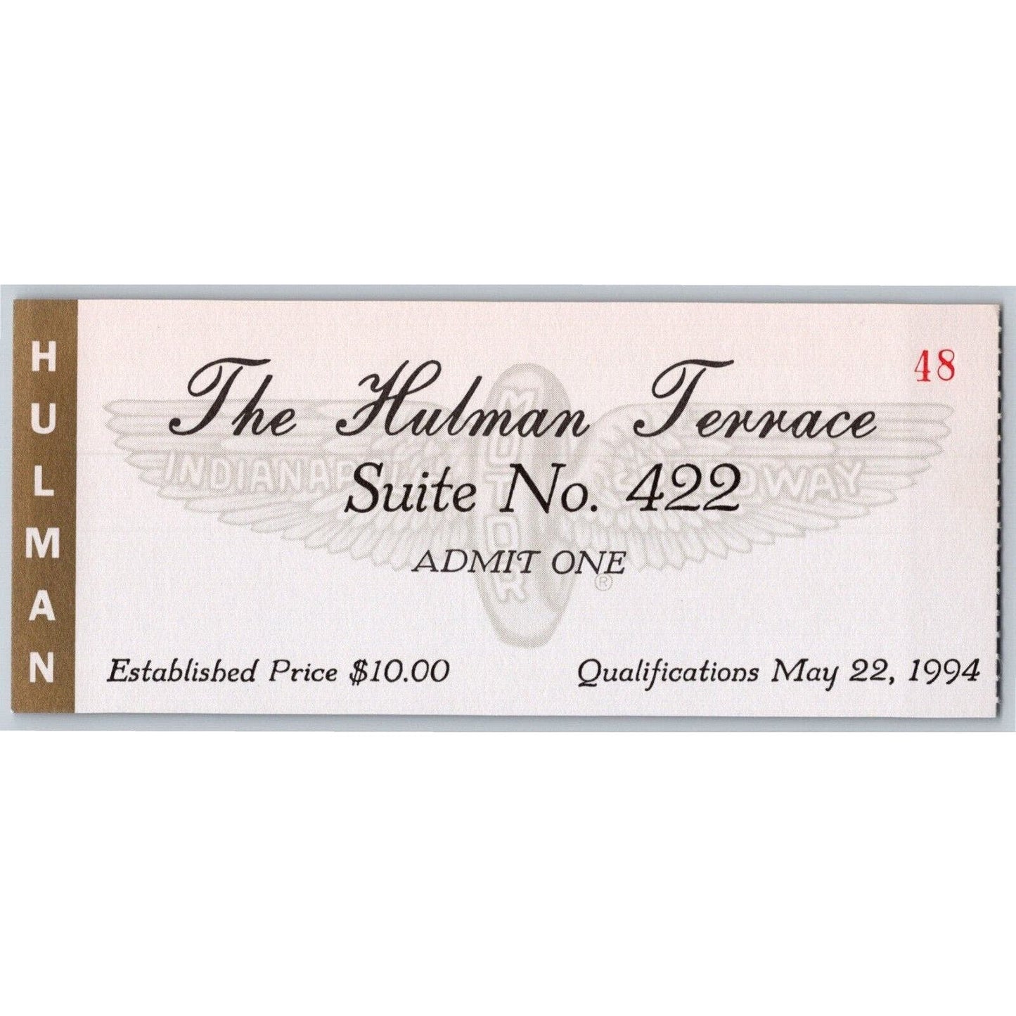 1994 Indy 500 Hulman Terrace Qualifications Day Ticket Stub - Indianapolis #48