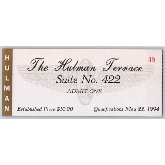1994 Indy 500 Hulman Terrace Qualifications Day Ticket Stub - Indianapolis #48