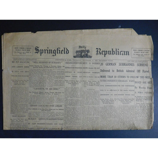 WWI Era Newspaper - Springfield Republican - Nov 21 1918 - 4 pgs.