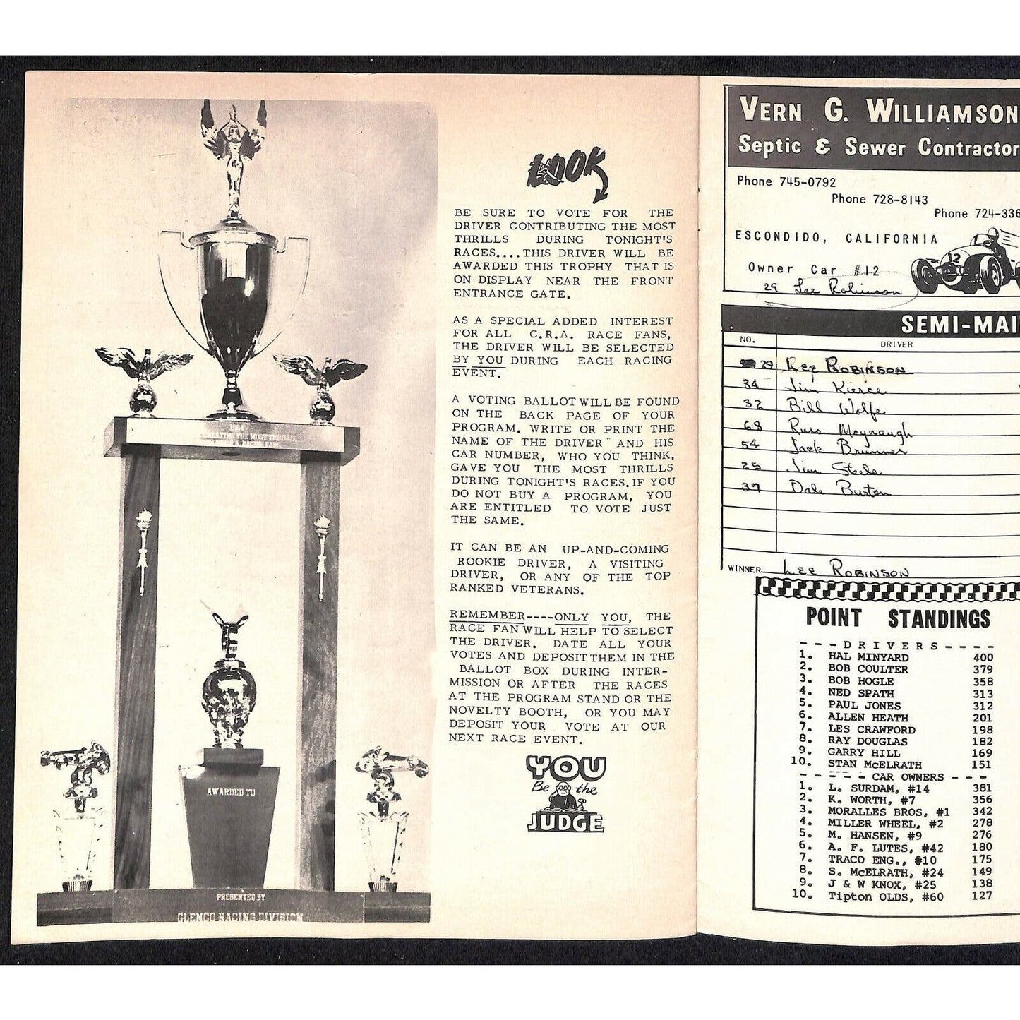 Scarce June 24 1964 CRA Racing Ascot Gardena Big Car Program 12pp.