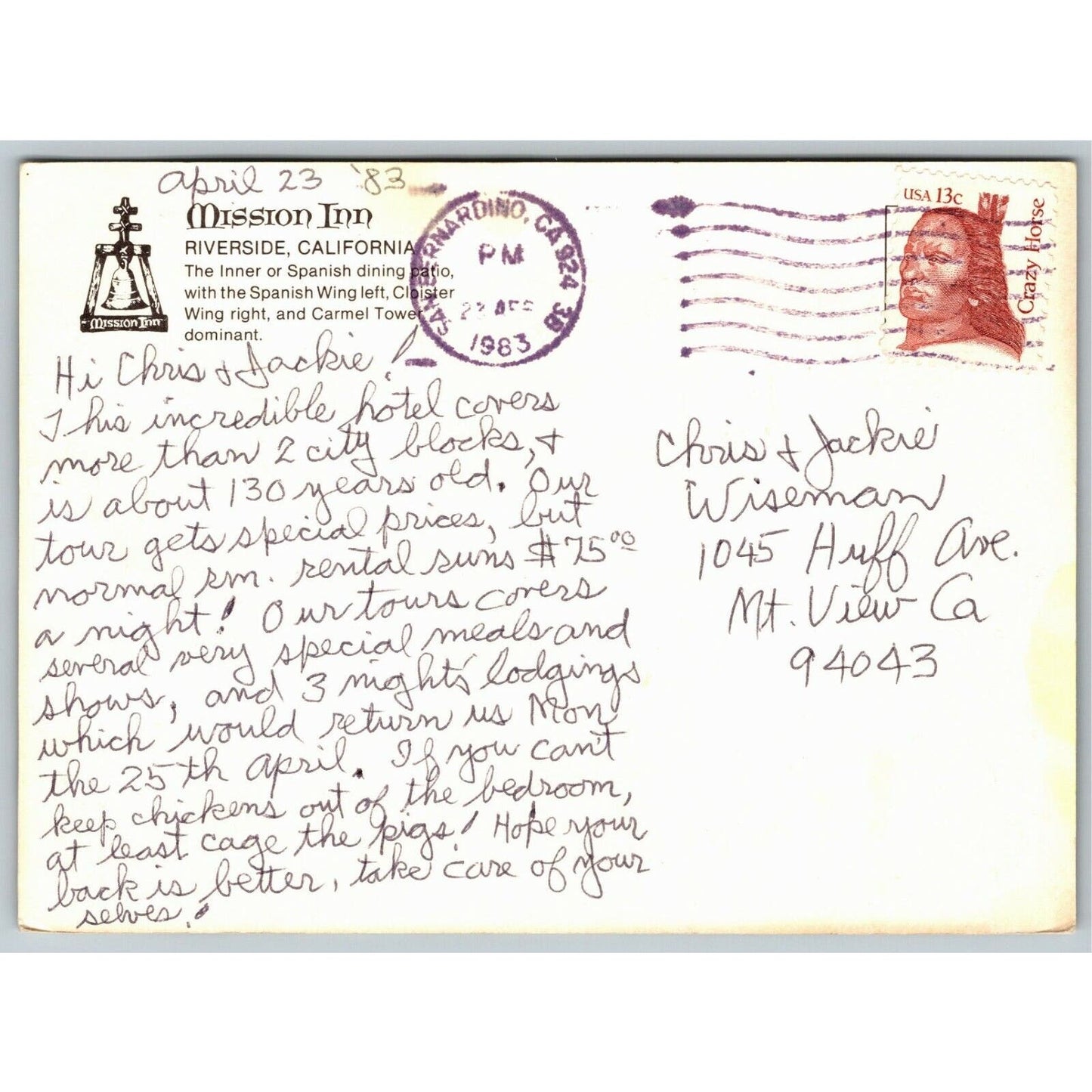 Vintage Postcard - Mission Inn Riverside, California