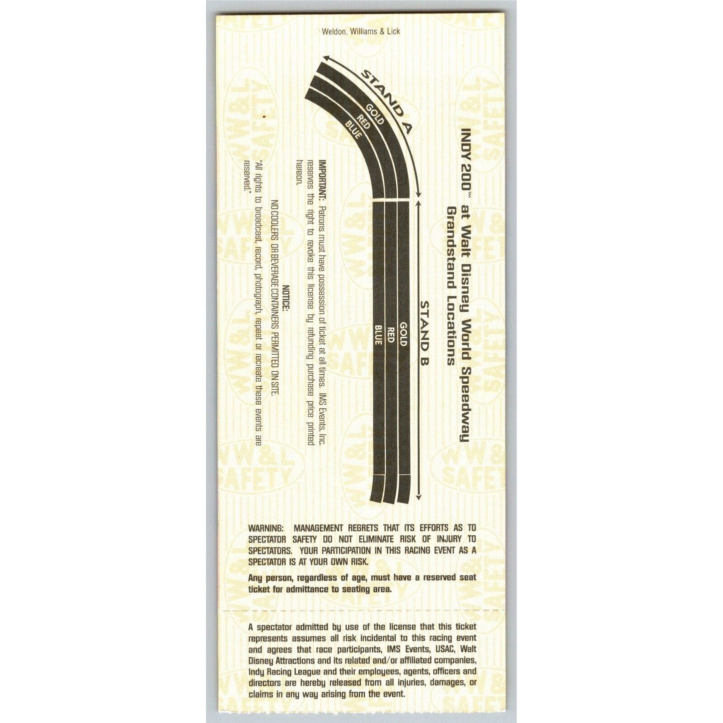 1999 Indy 200 Walt Disney World Speedway Ticket Stub - Seat 14