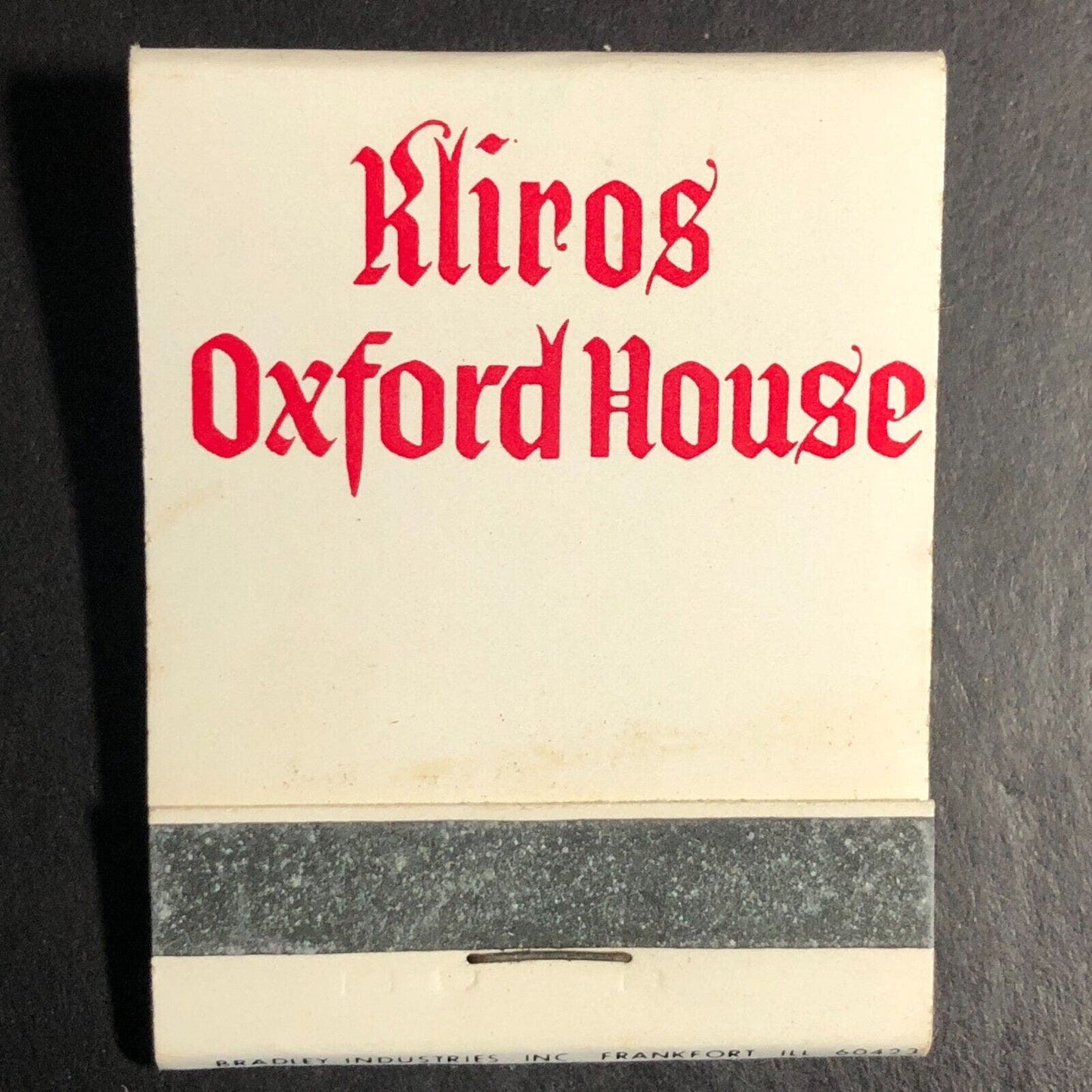 Kliros Oxford House Restaurant Palos Park, IL Full Matchbook c1968-73 Scarce