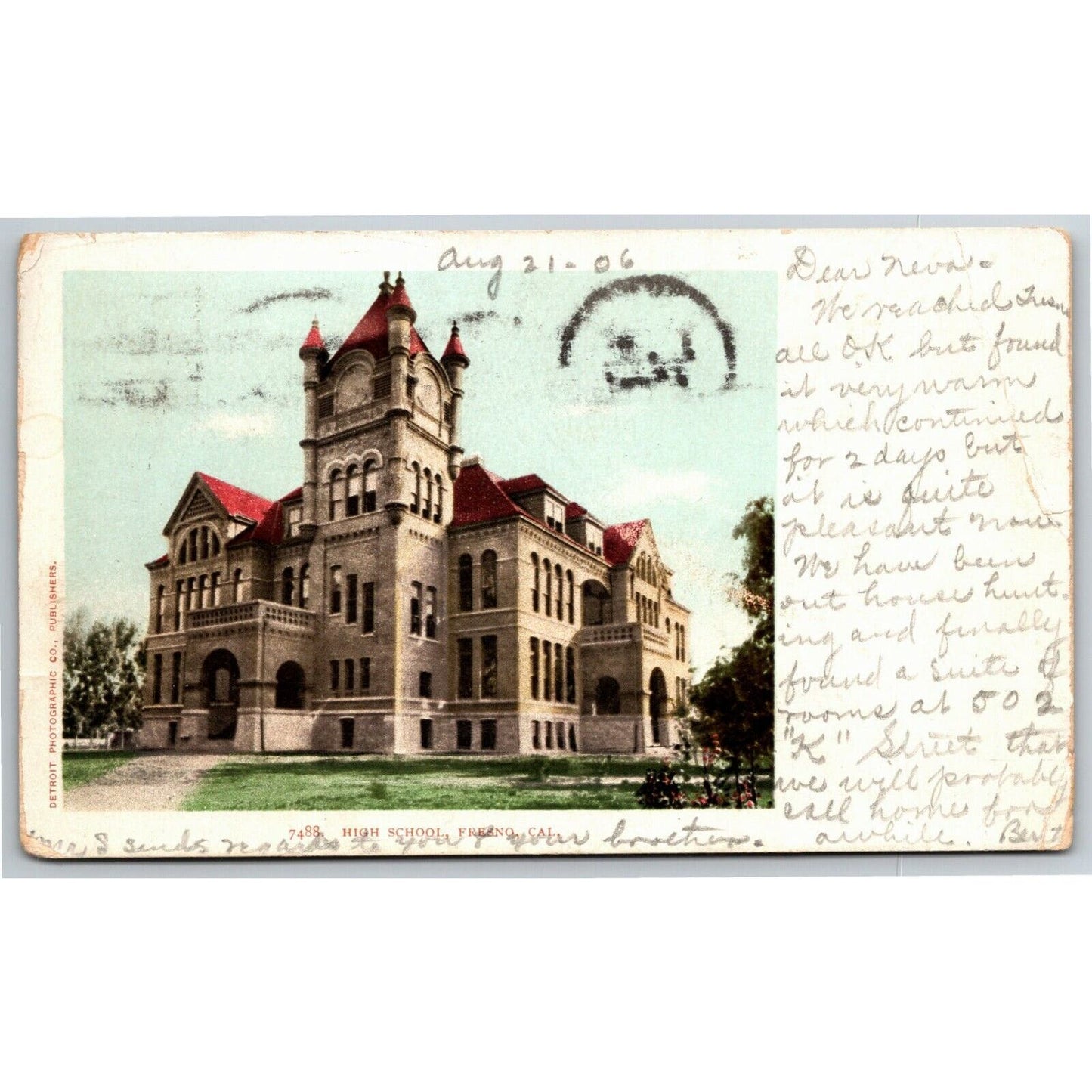 Vintage c1906 PPC Postcard "High School, Fresno, Cal."