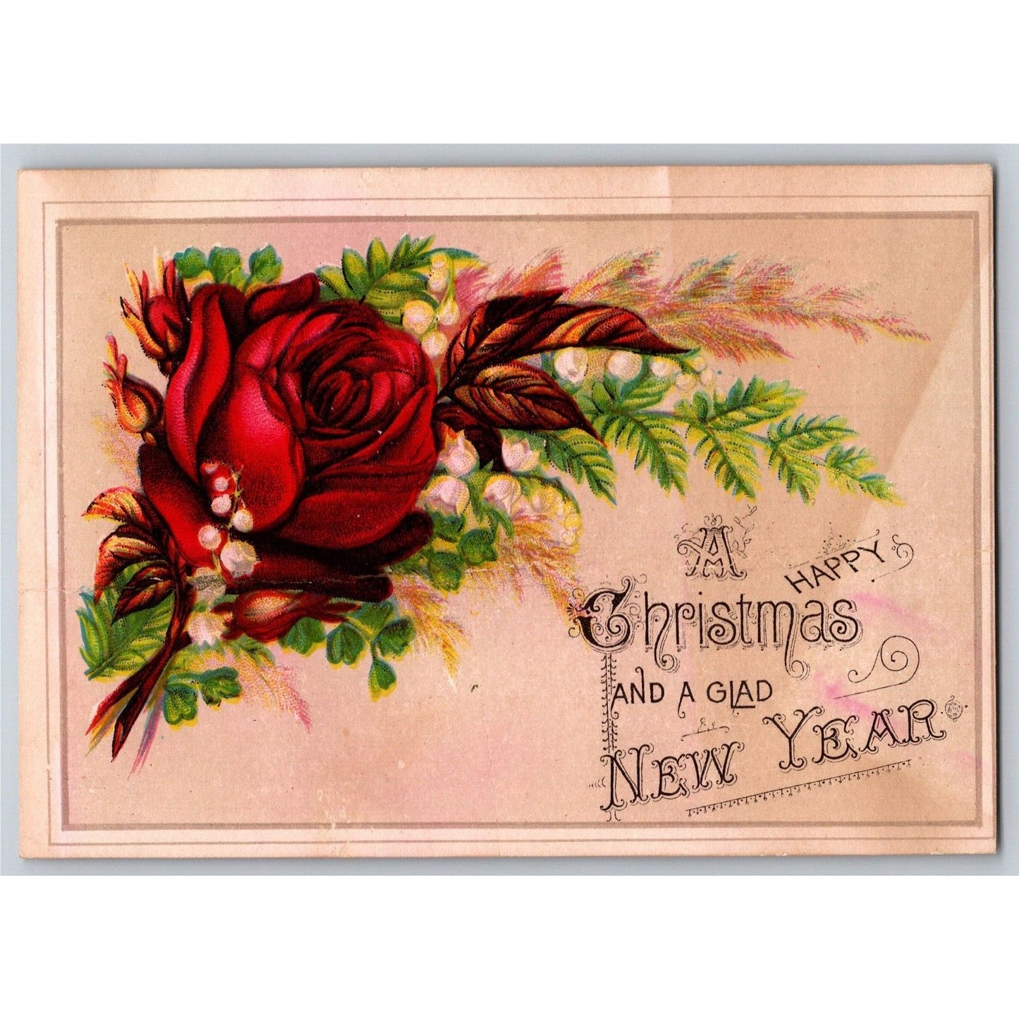 David C. Cook Sample Christmas New Years Victorian Trade Card w/ Red Rose