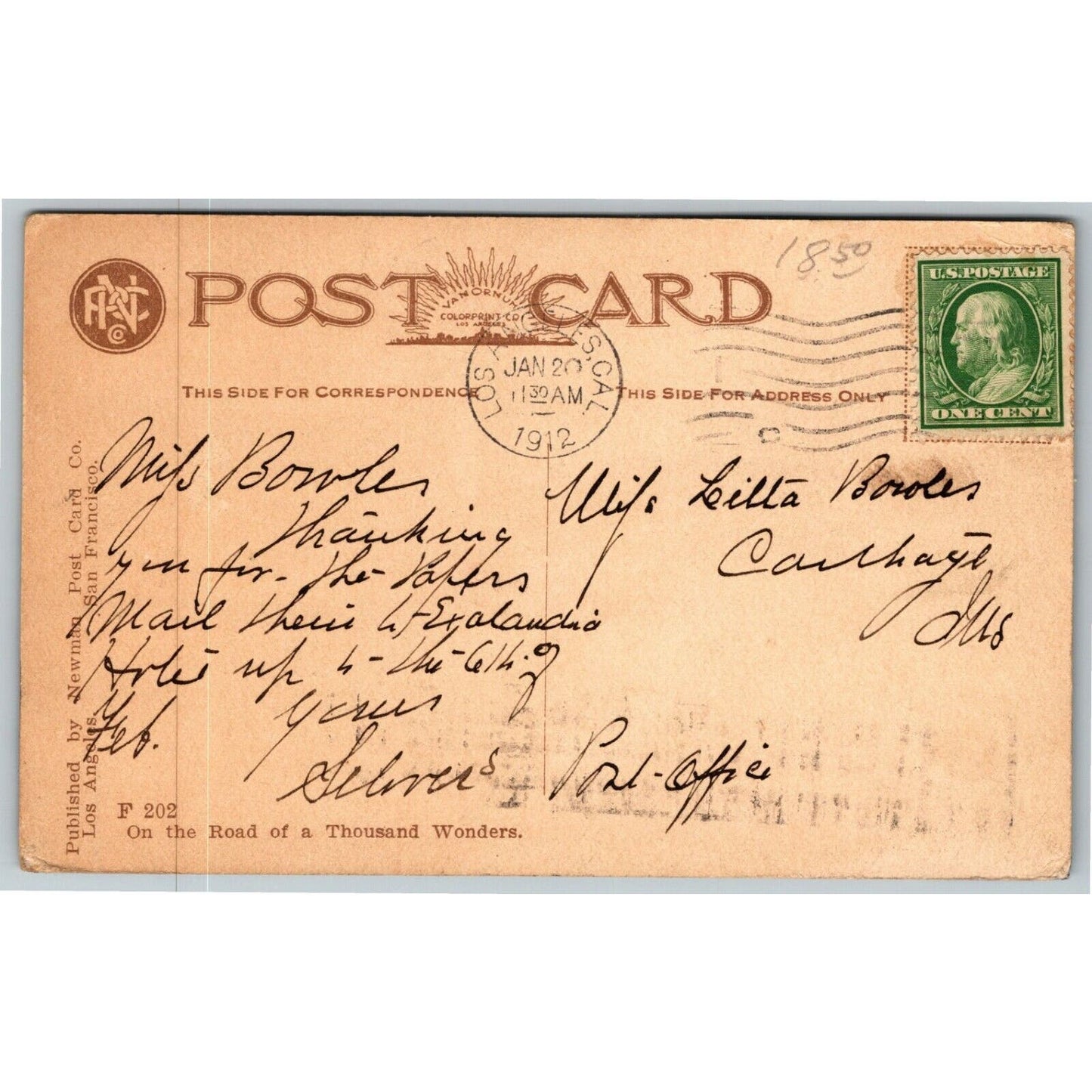 Vintage c1912 PPC Postcard - "Scenic Railway at Venice, CAL"