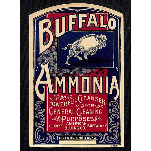 Buffalo Ammonia Die Cut Paper Label NOS VGC Cleanser Cleaner American Bluing Co.