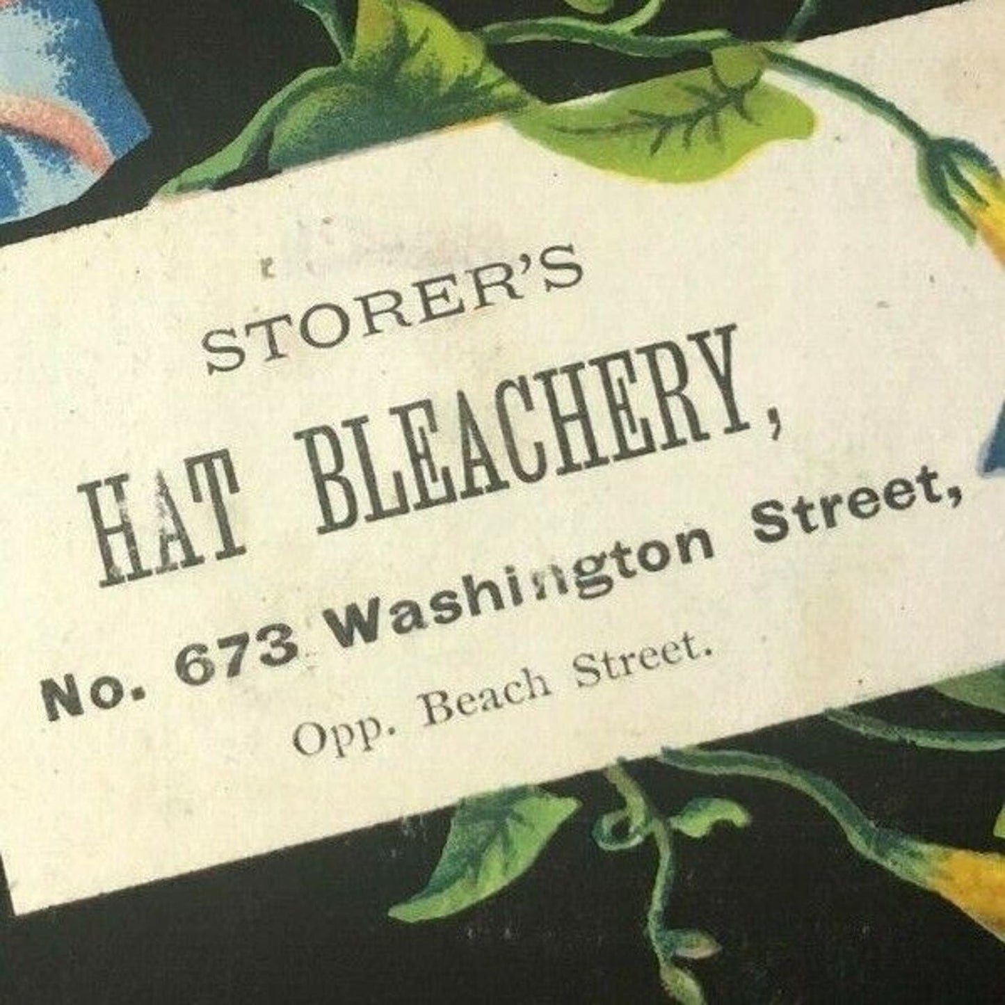 Victorian Trade Card Storer's Hat Bleachery Washington St. & Beach St (Boston)