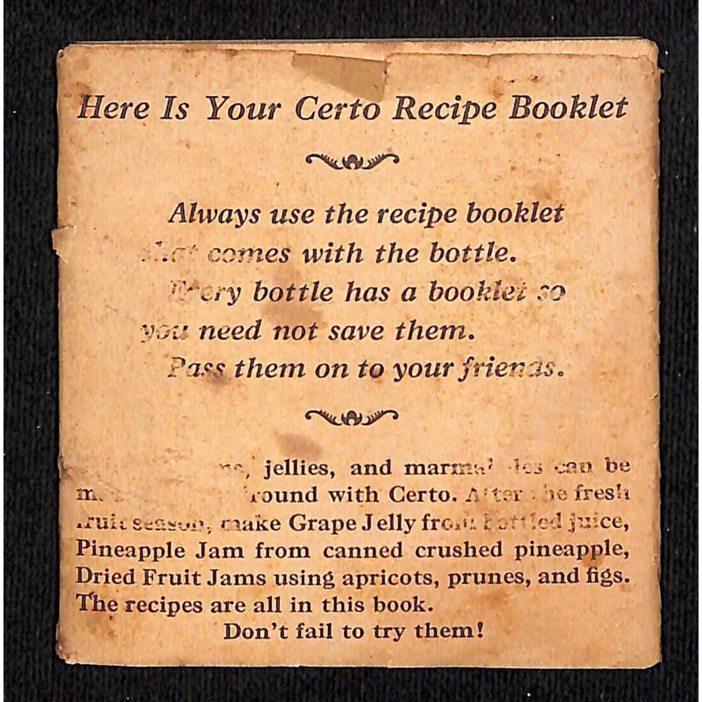 General Foods Certo Pectin Recipe Booklet 1931 31pp w/ Original Sleeve