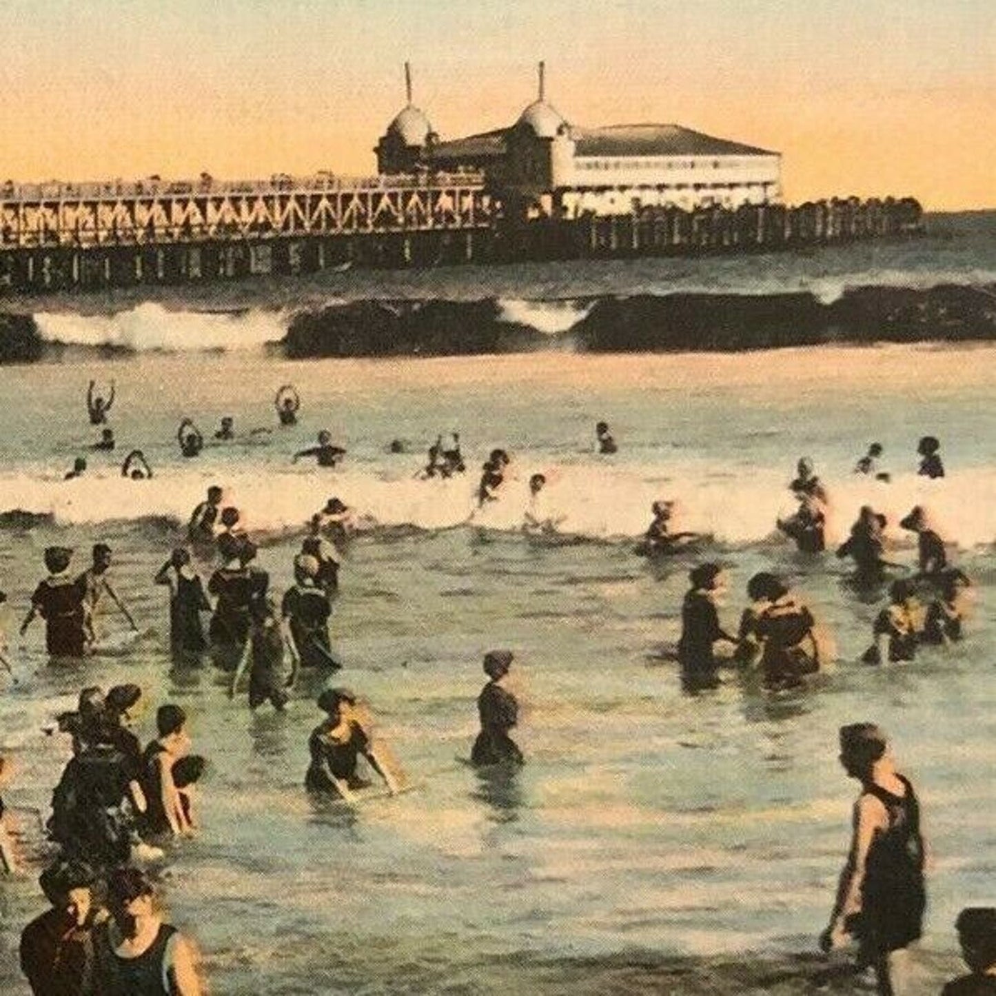 Vintage Postcard - Pleasure Pier and Sun Parlor Mid-Winter Long Beach, CA