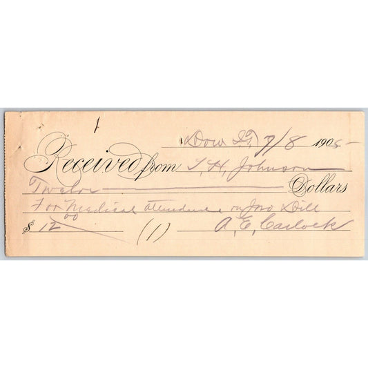 Dow, OK 1905 Territorial Receipt J.H. Johnson - Scarce