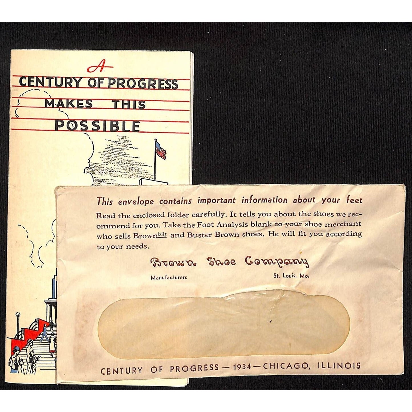 2 Brown Shoe Co. Buster Booklets & Cover 1934 Chicago World's Fair VGC Scarce
