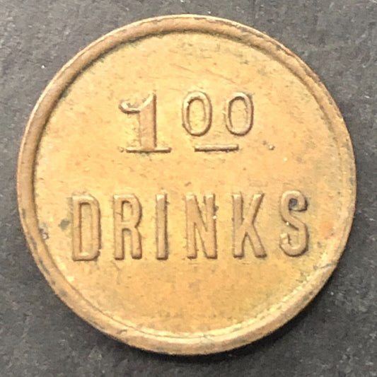 $1 Drinks Bar / Restaurant Trade Token Brass 17.7mm Unknown