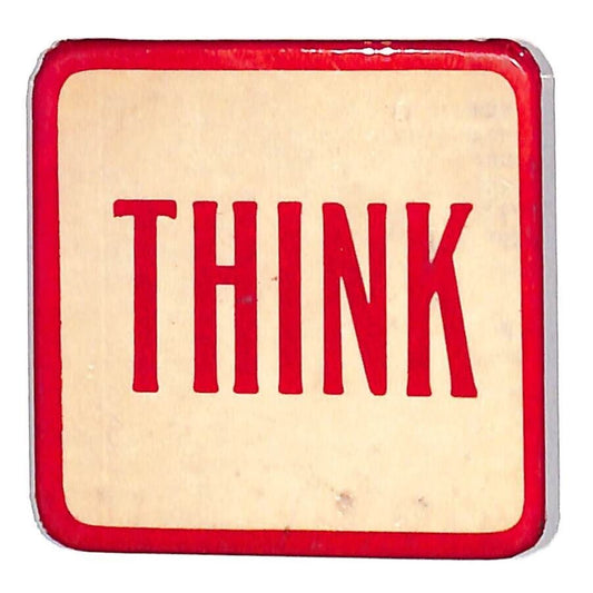Macy's "Think" Square Steel Pinback Button Phila. Badge Co. - c1940's-50's