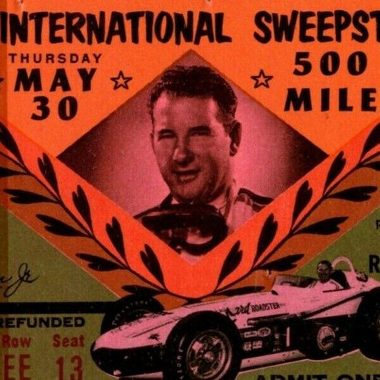 Indy 500 1963 Ticket Stub "500 Mile Intl. Sweepstakes" $12 Adm. Seat 13