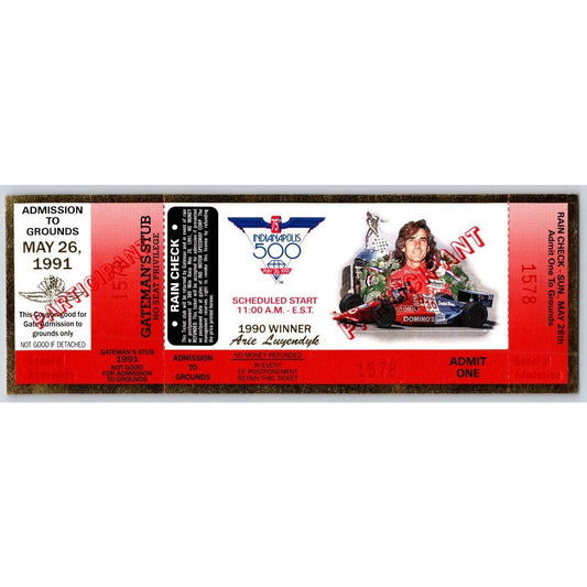 1991 Indy 500 Participant Ticket #1578 - Foil Border - Ron Burton Estate
