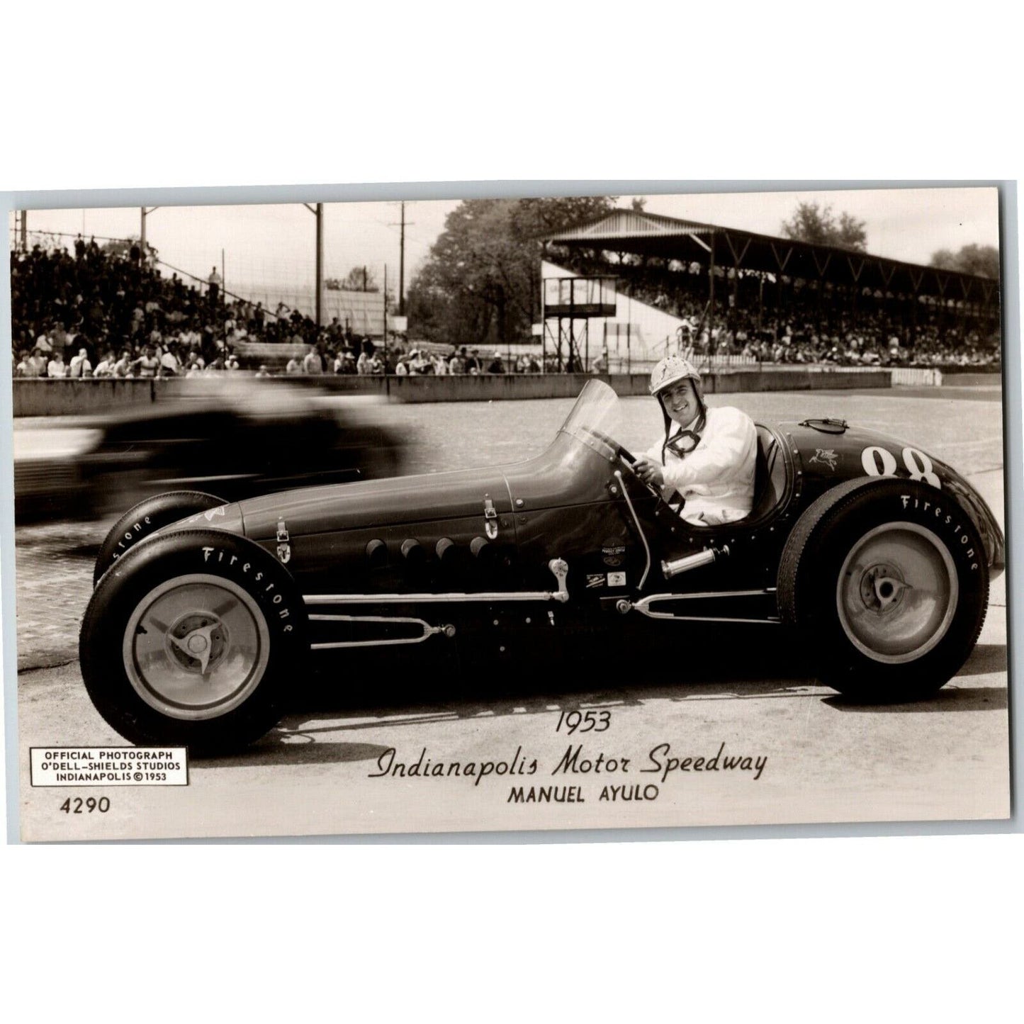 Indy 500 RPPC Postcard "1953 Manuel Ayulo" Official Race Photo Unposted VGC
