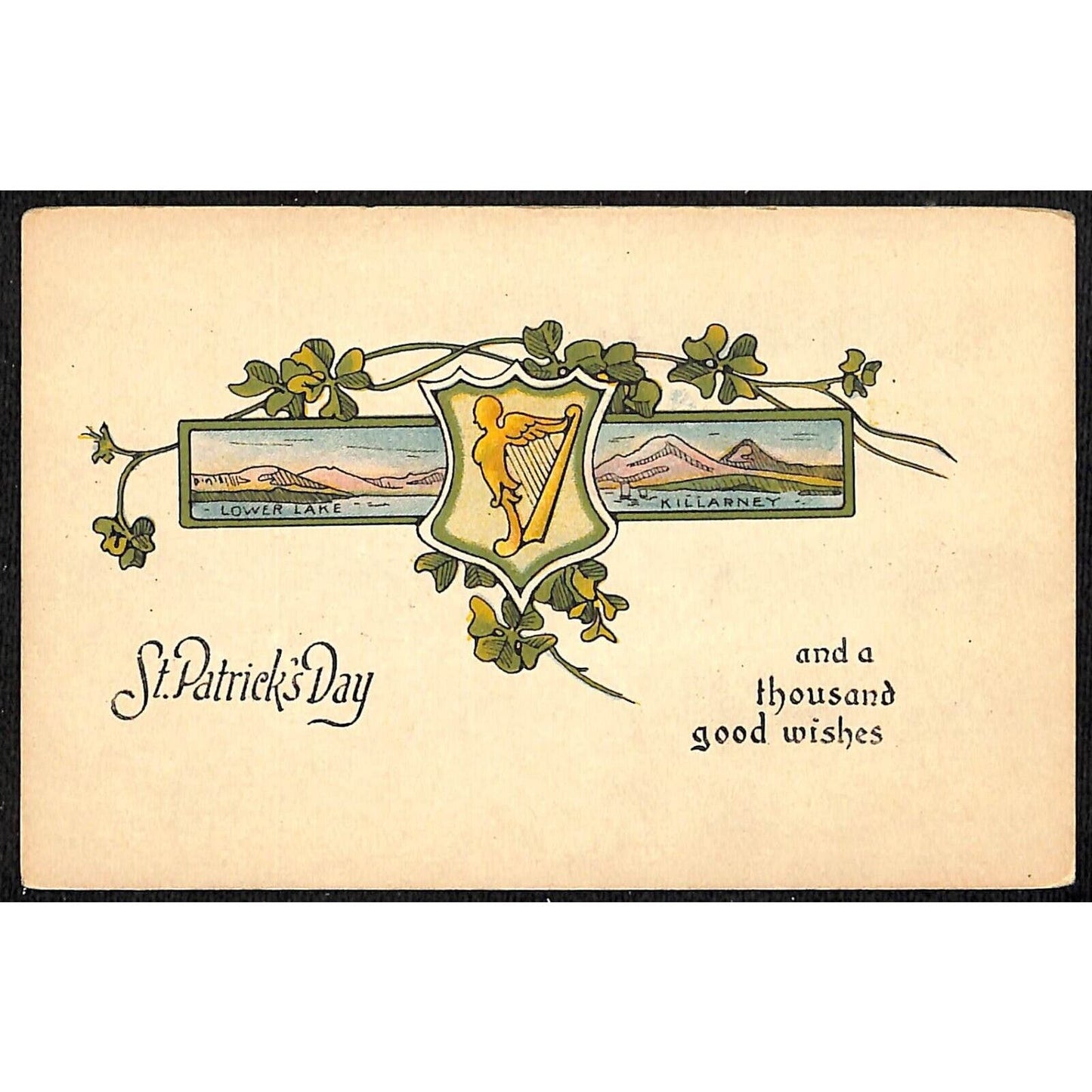 St. Patrick's Day Lower Lake Killarney "..Good Wishes" Postcard NP c1910-15