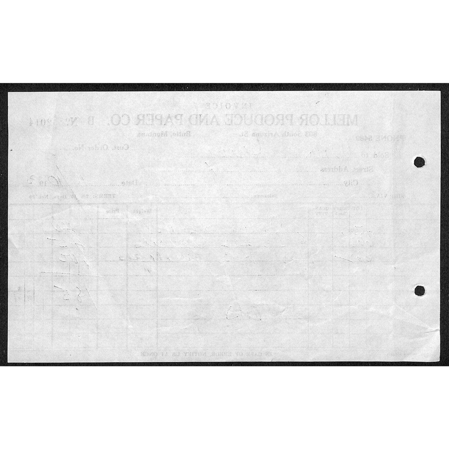 Mellor Produce & Paper Co Butte Montana 1933 Billhead Letterhead Wilson Drug